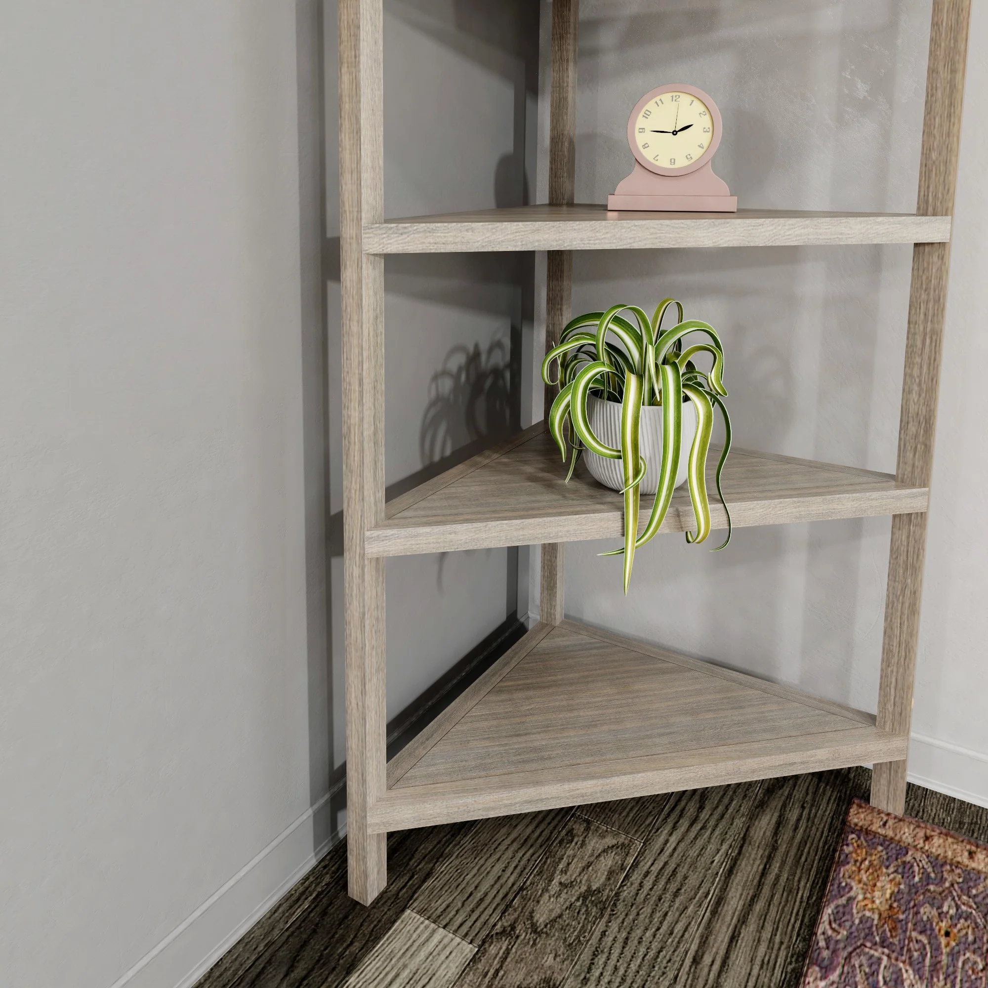 Gray Five Tier Solid Wood Corner Bookcase By Homeroots - Image 3