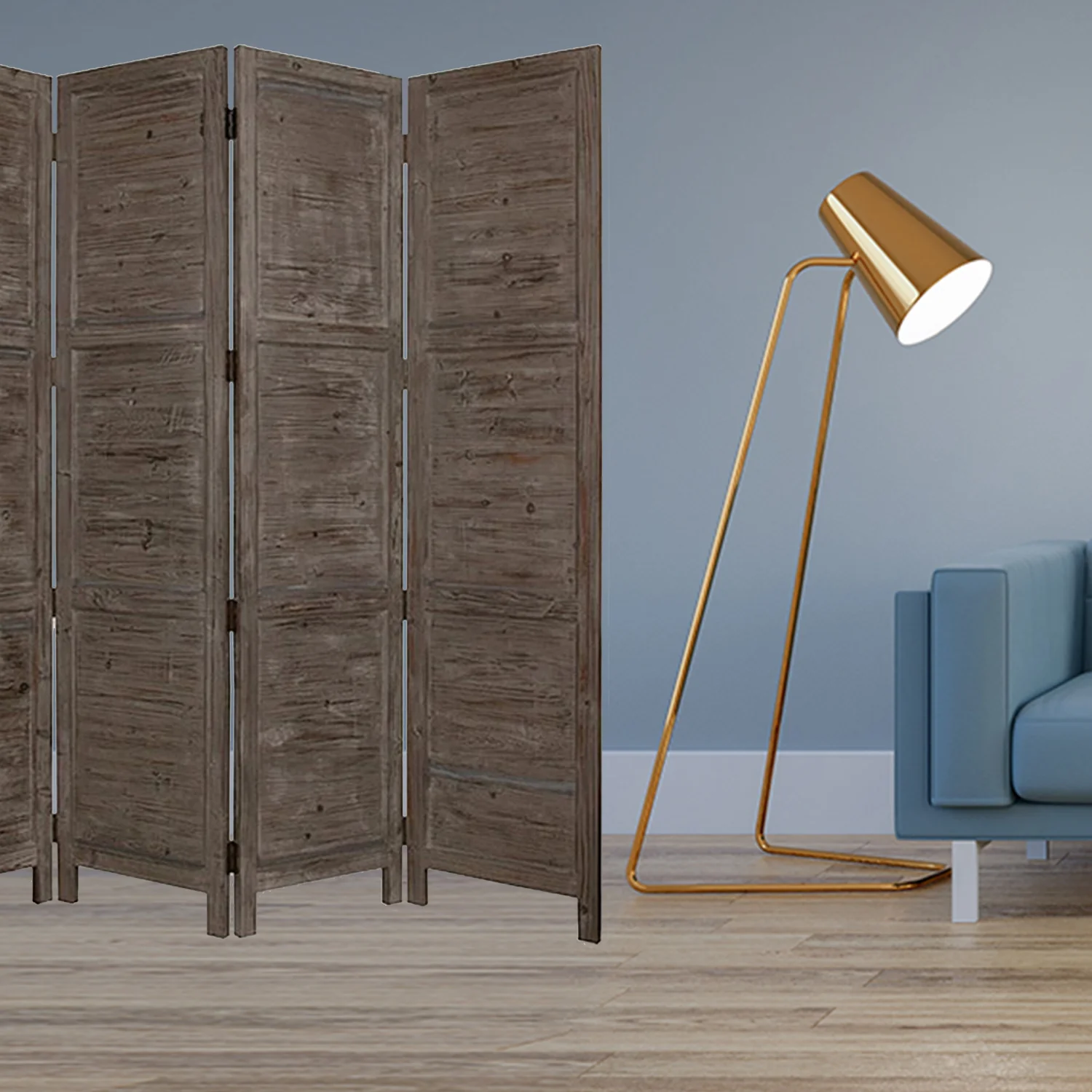 Gray Folding Four Panel Screen Room Divider By Homeroots - Image 5