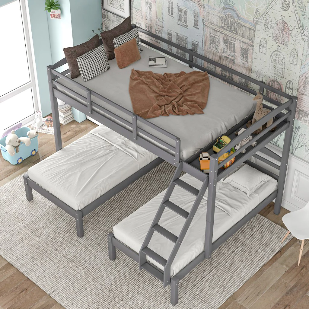 Gray Full Over Double Twin Triple Bunk Bed By Homeroots - Image 2