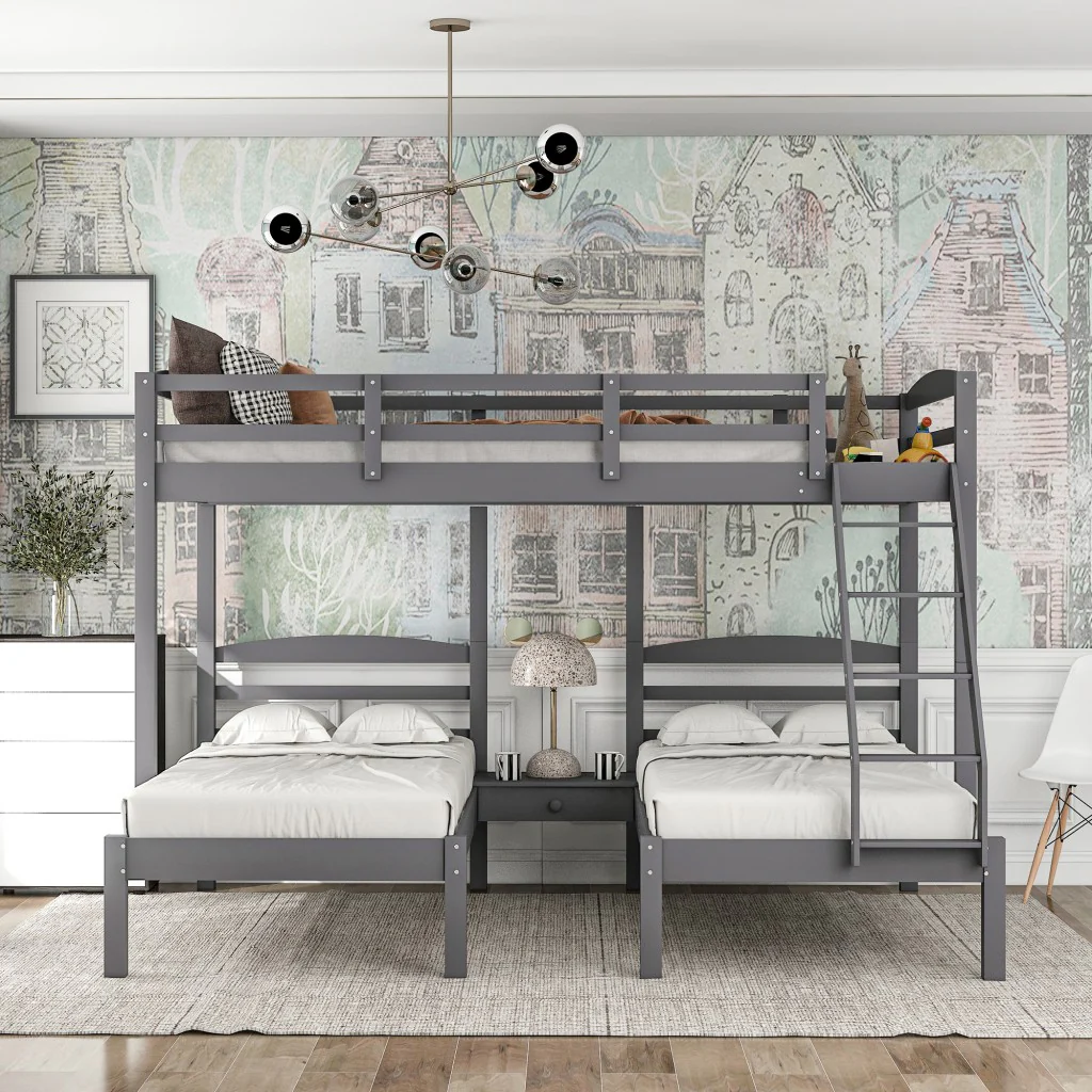 Gray Full Over Double Twin Triple Bunk Bed By Homeroots - Image 3