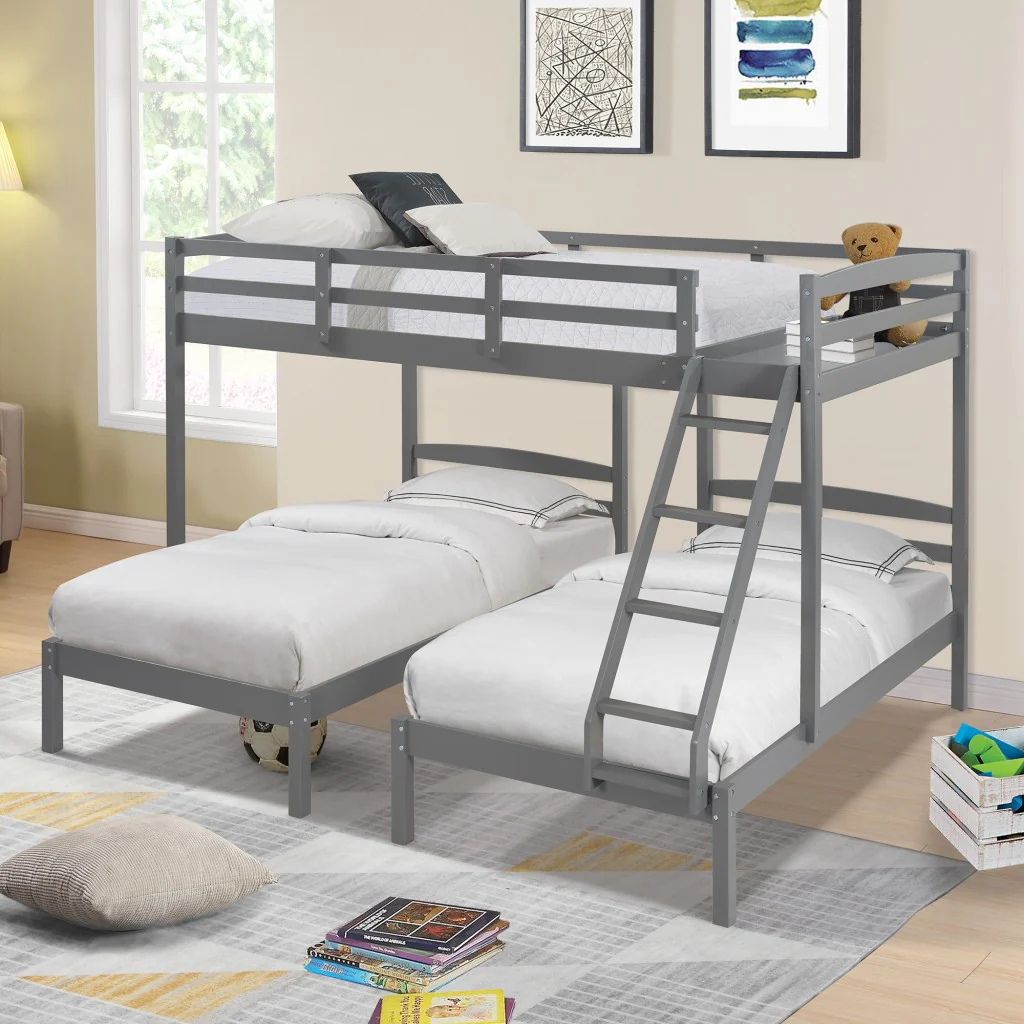 Gray Full Over Double Twin Triple Bunk Bed By Homeroots - Image 4