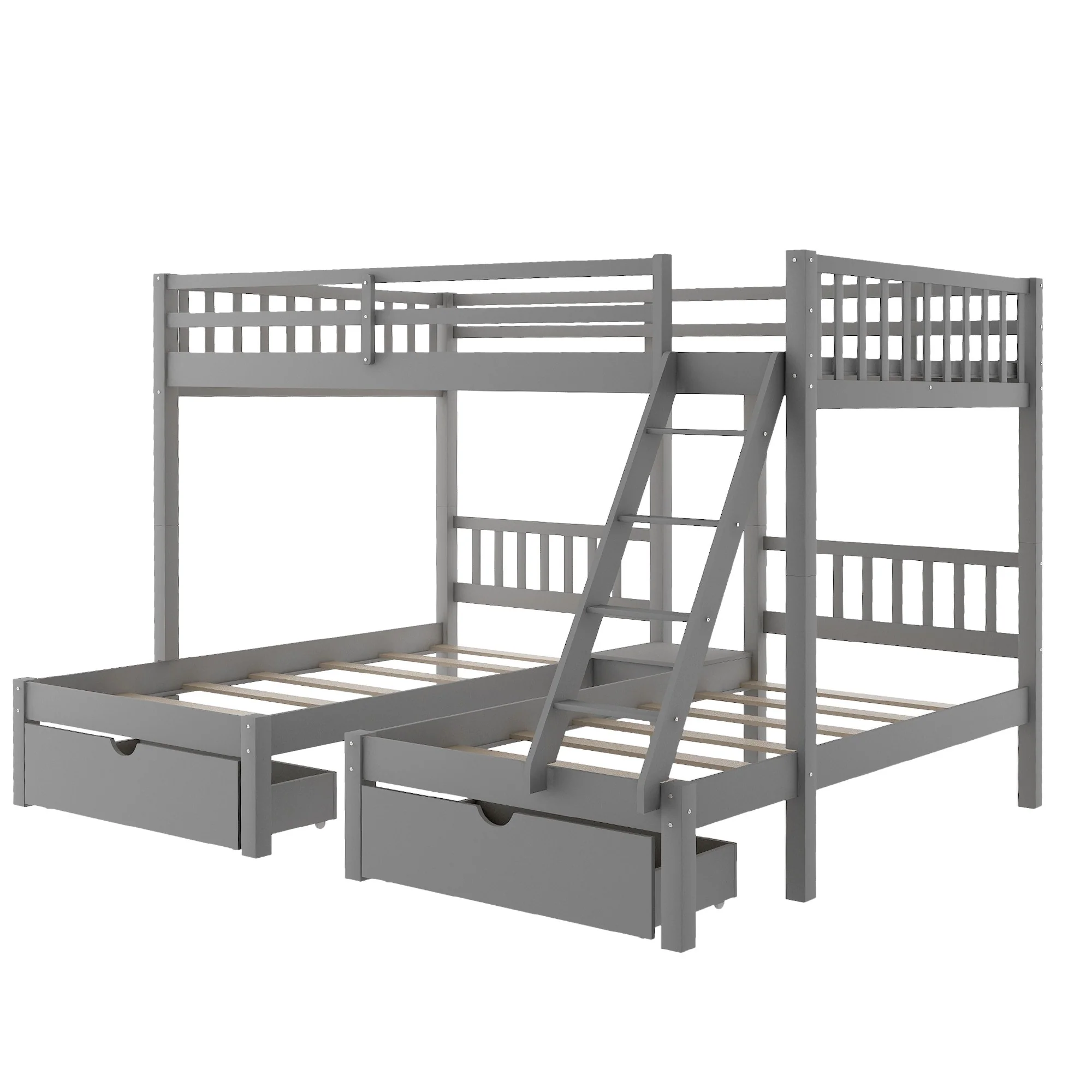 Gray Full Over Double Twin Triple Bunk Beds With Drawers By Homeroots - Image 4