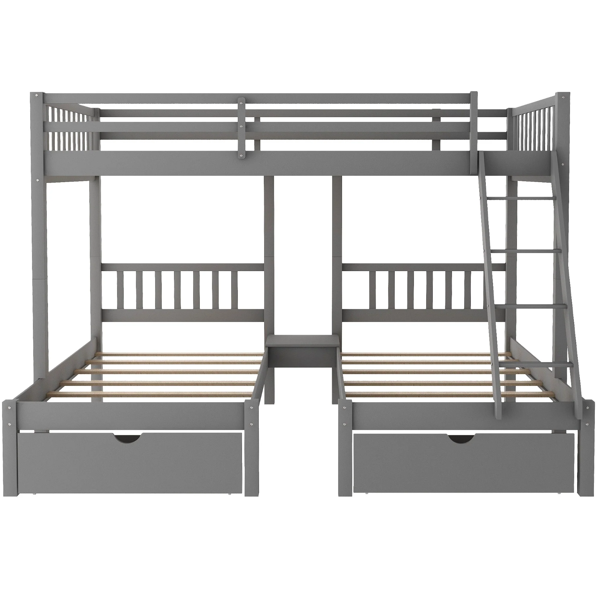 Gray Full Over Double Twin Triple Bunk Beds With Drawers By Homeroots - Image 5