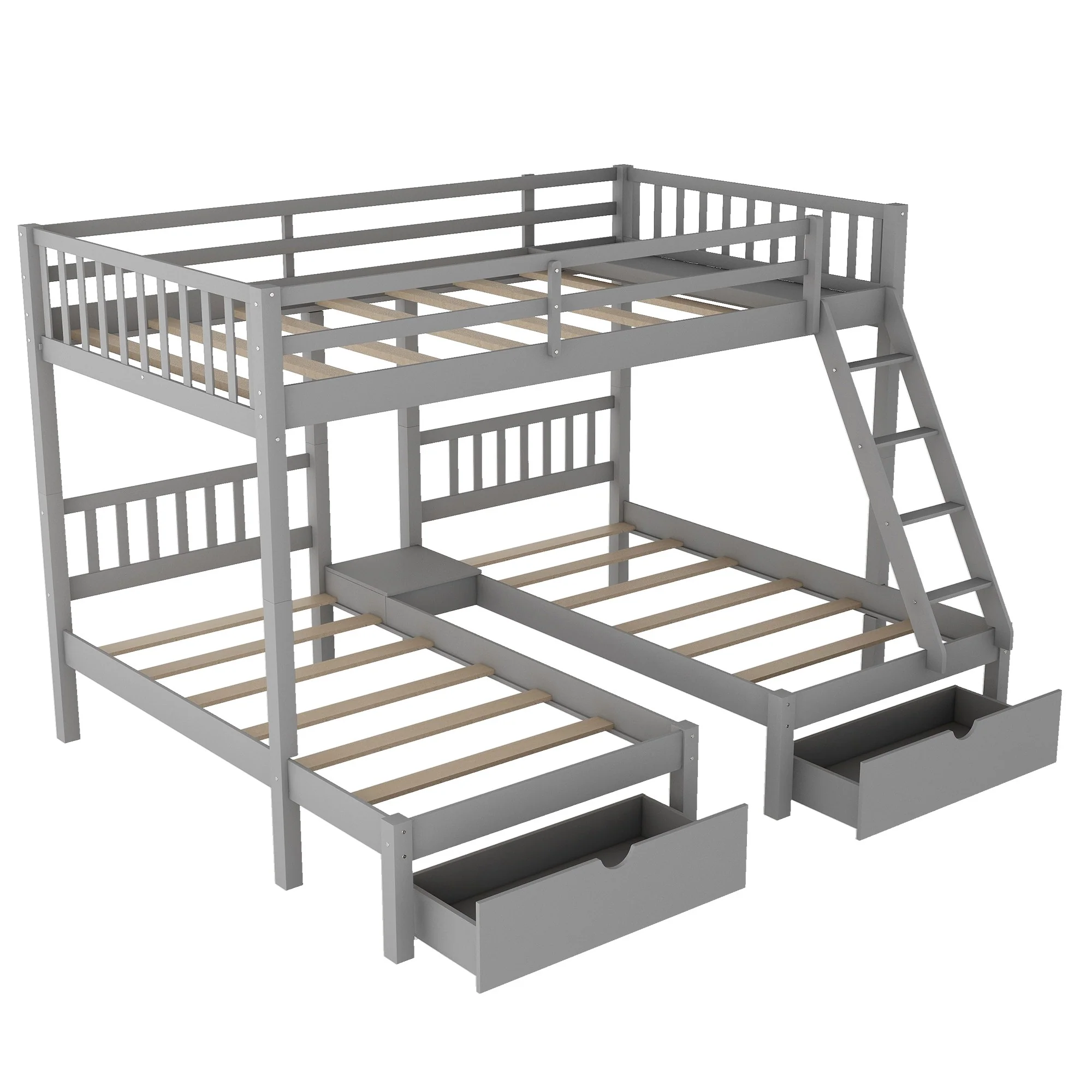 Gray Full Over Double Twin Triple Bunk Beds With Drawers By Homeroots - Image 6