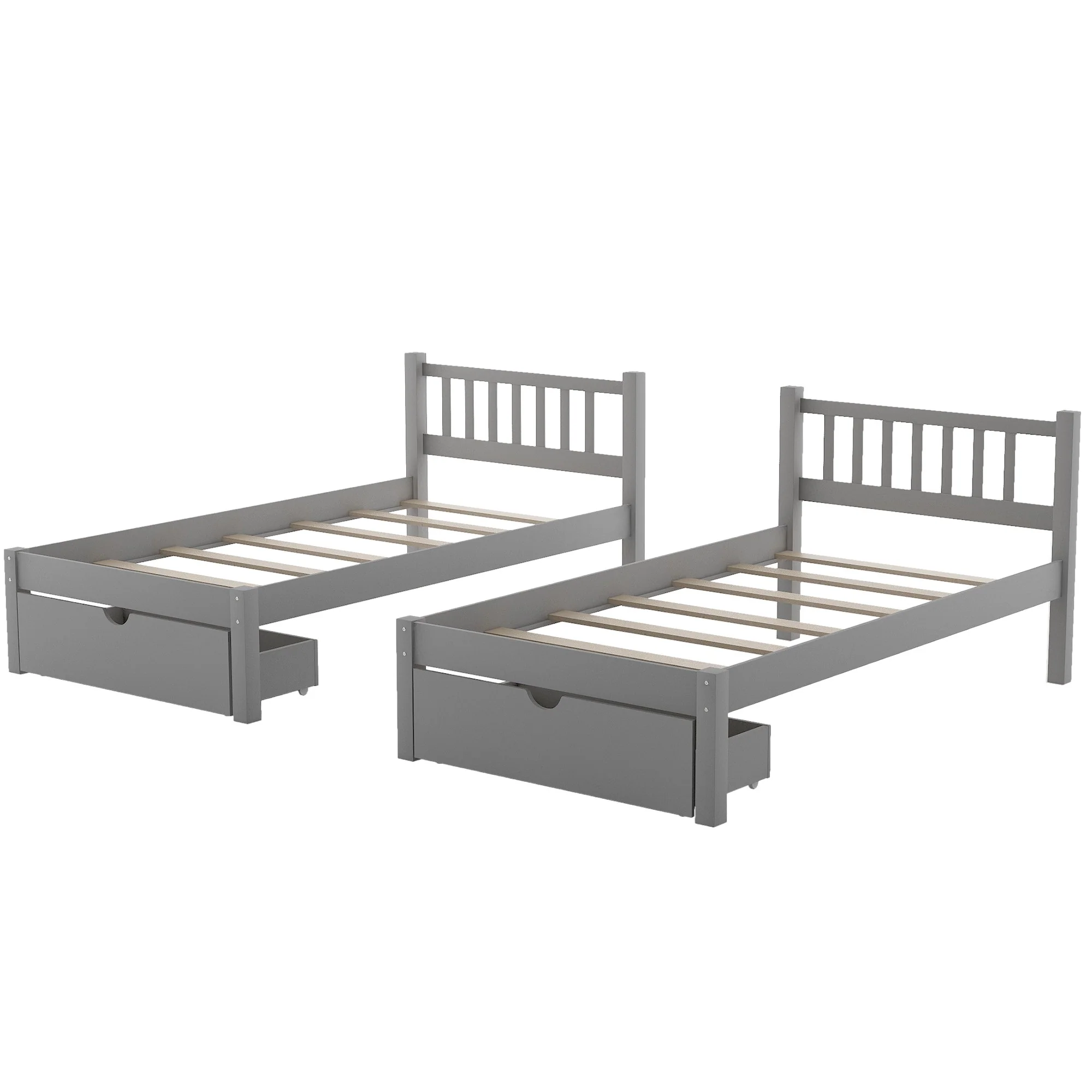 Gray Full Over Double Twin Triple Bunk Beds With Drawers By Homeroots - Image 7