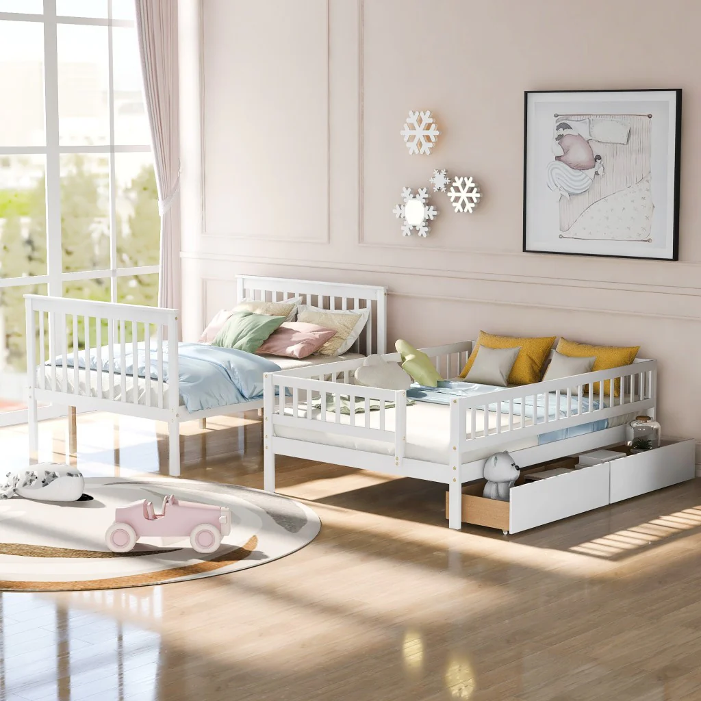 Gray Full Over Full Farmhouse Style Bunk Bed with Storage Staircase By Homeroots - Image 11
