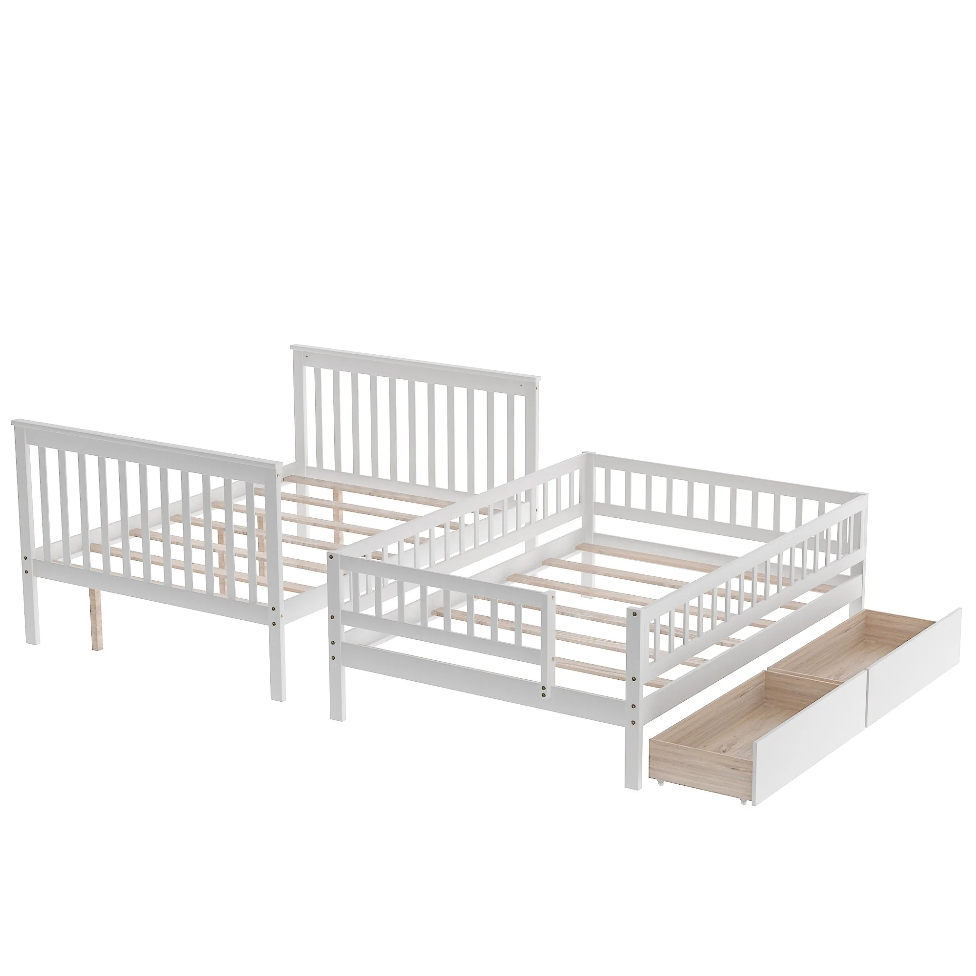 Gray Full Over Full Farmhouse Style Bunk Bed with Storage Staircase By Homeroots - Image 15