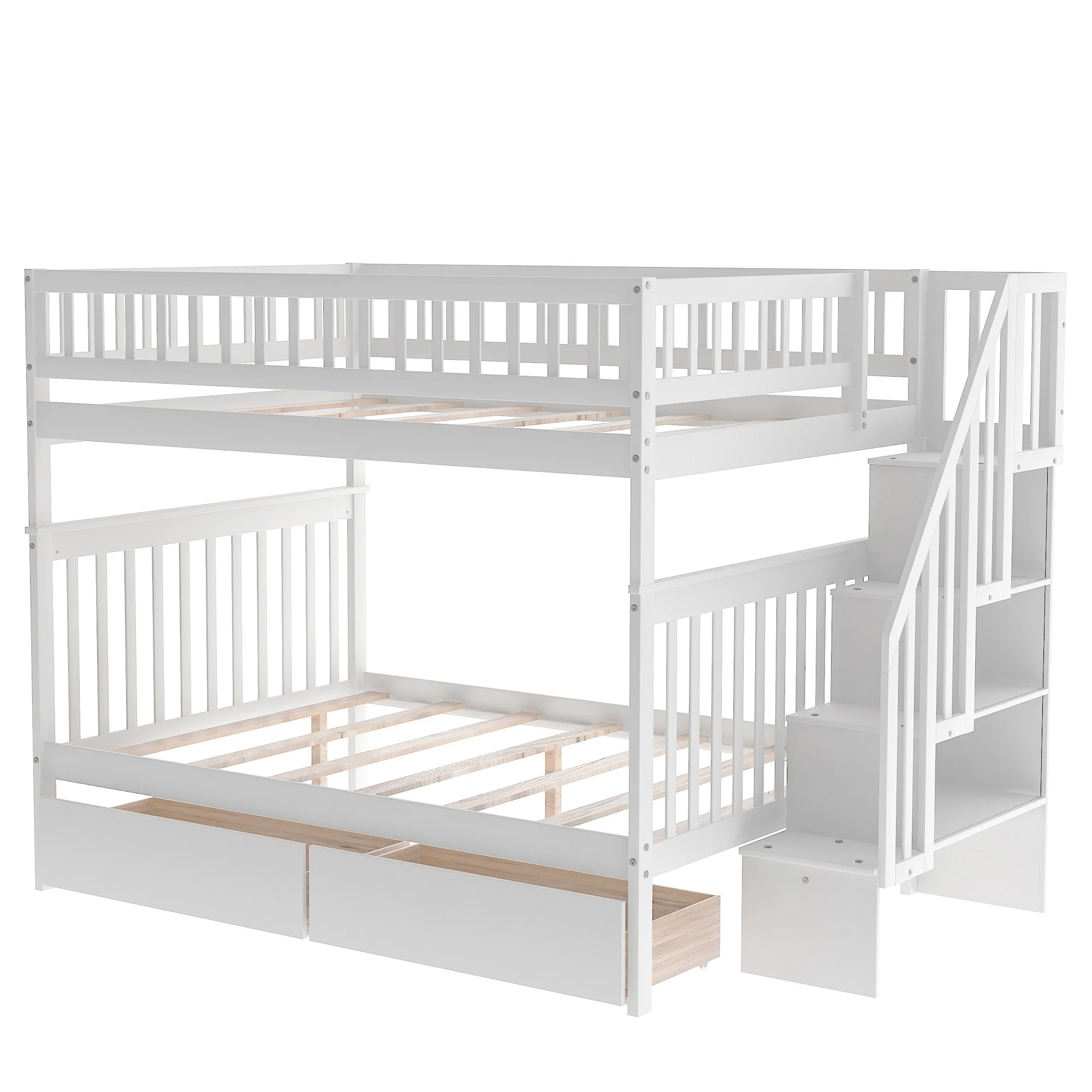 Gray Full Over Full Farmhouse Style Bunk Bed with Storage Staircase By Homeroots - Image 16