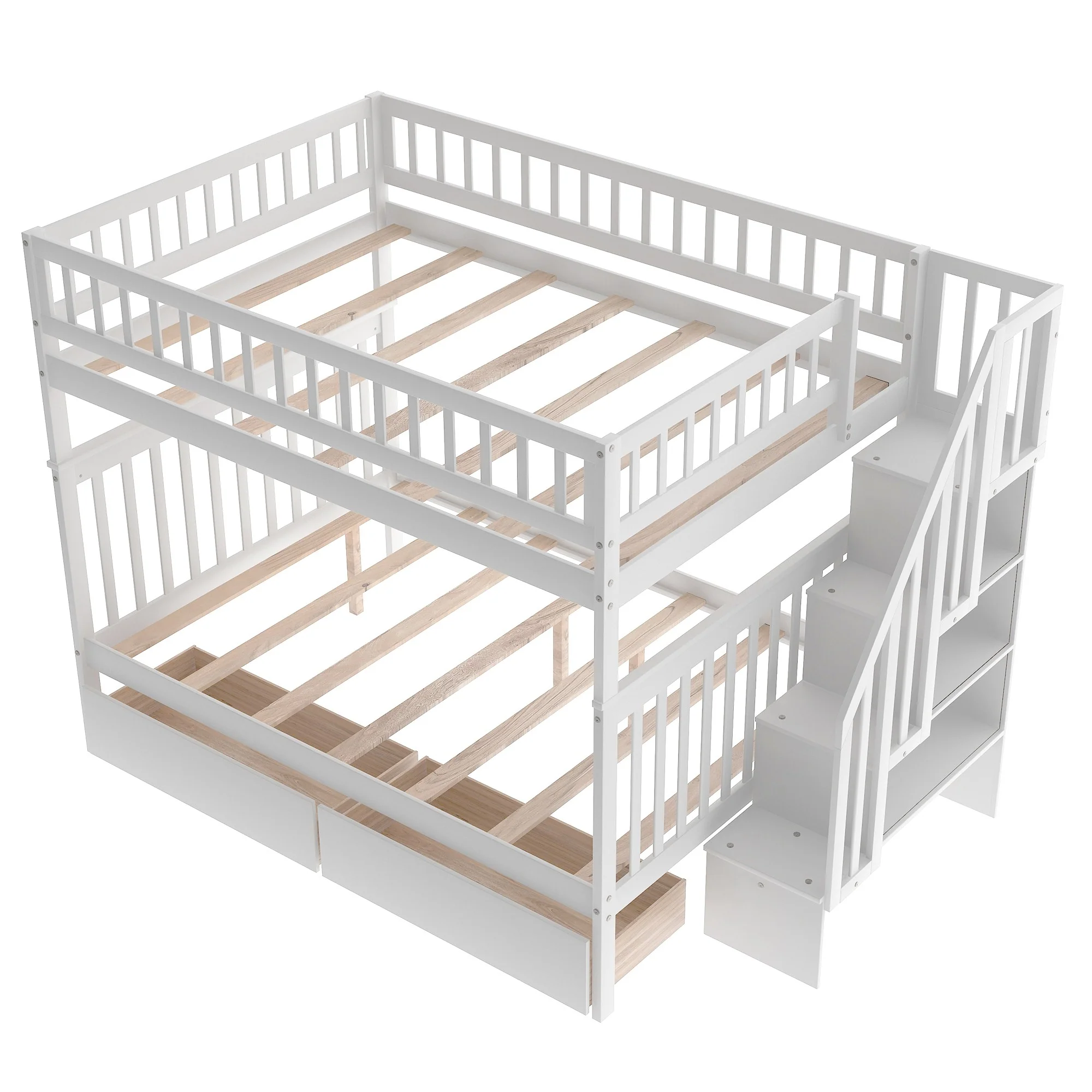 Gray Full Over Full Farmhouse Style Bunk Bed with Storage Staircase By Homeroots - Image 17