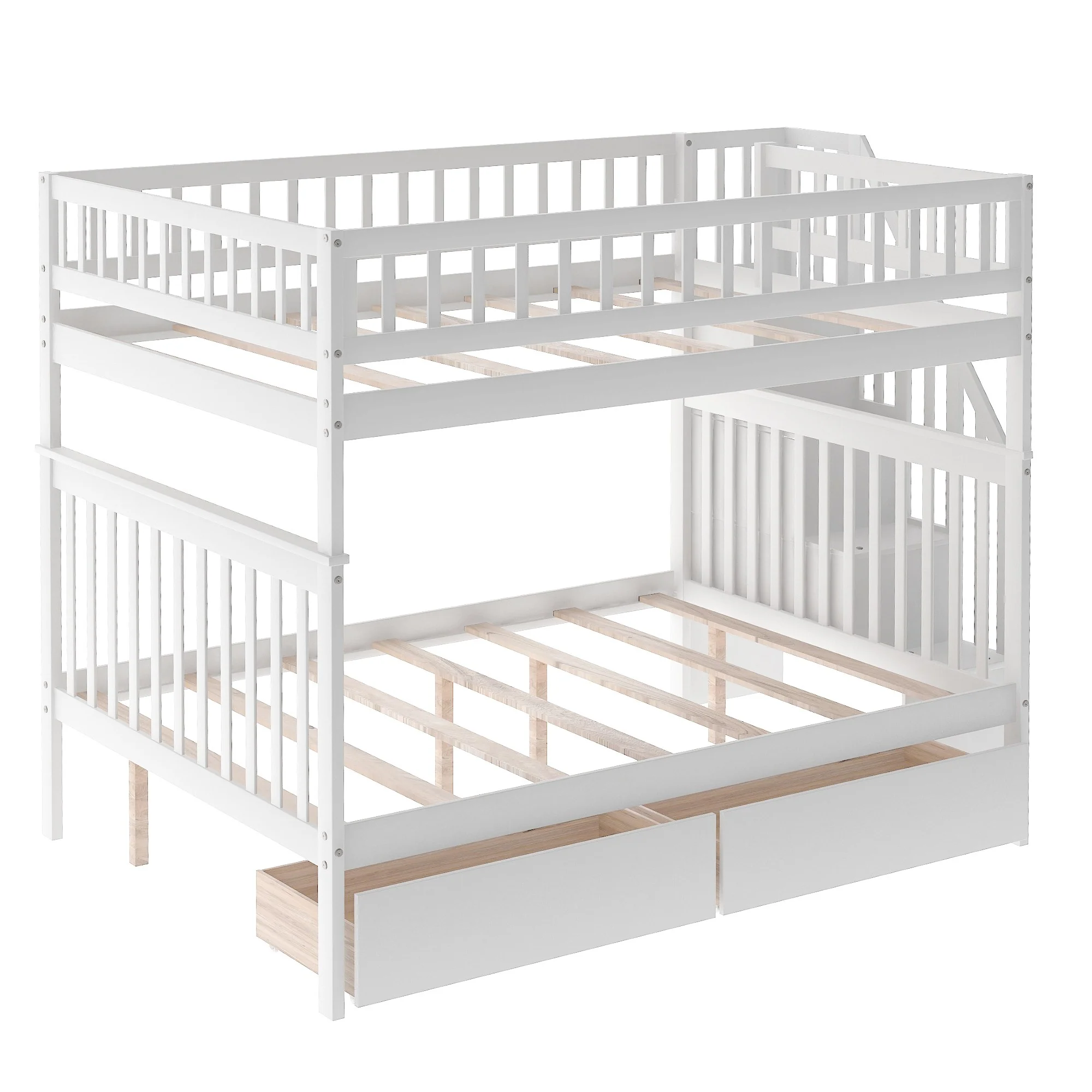 Gray Full Over Full Farmhouse Style Bunk Bed with Storage Staircase By Homeroots - Image 18