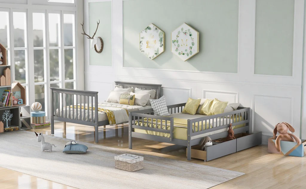 Gray Full Over Full Farmhouse Style Bunk Bed with Storage Staircase By Homeroots - Image 5