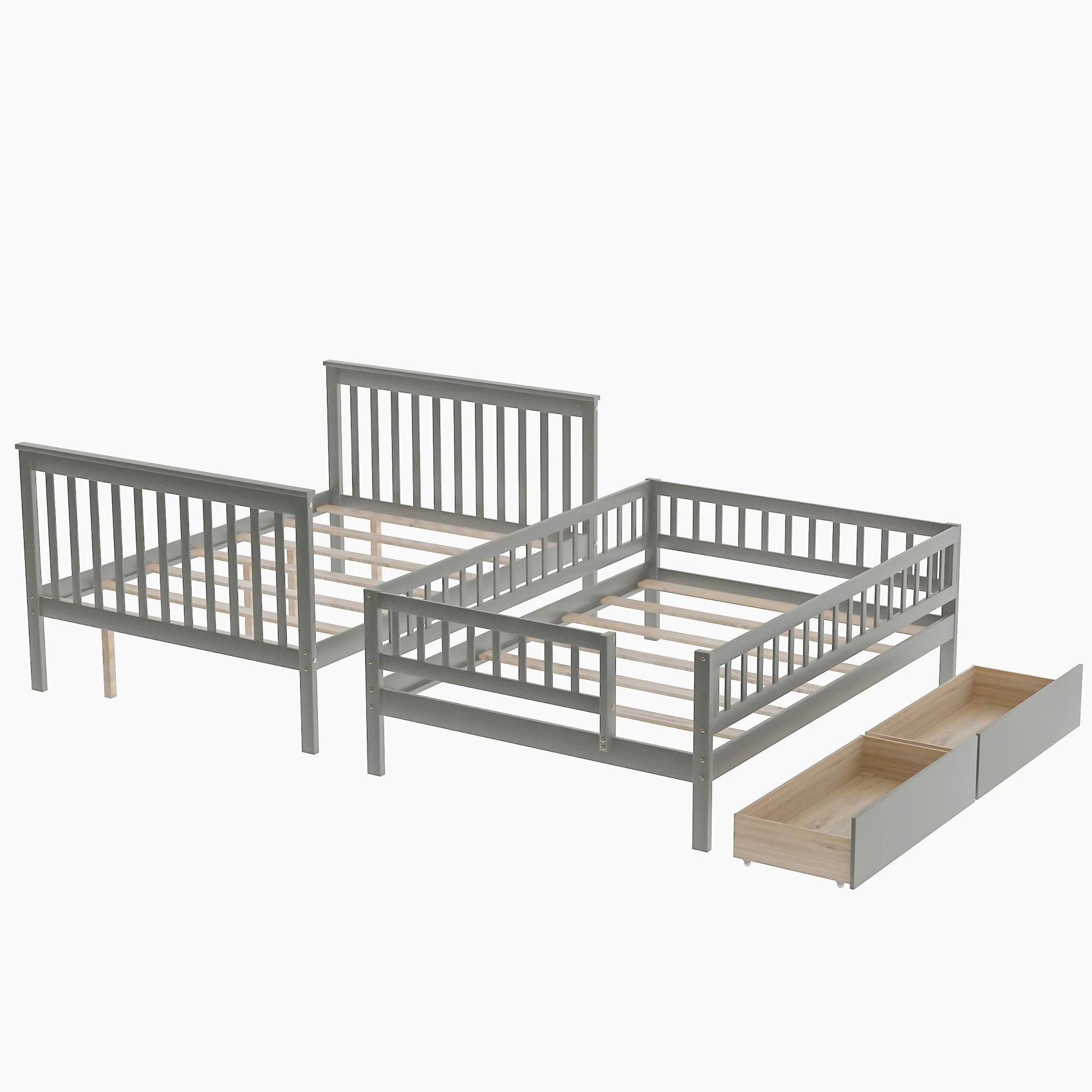 Gray Full Over Full Farmhouse Style Bunk Bed with Storage Staircase By Homeroots - Image 7