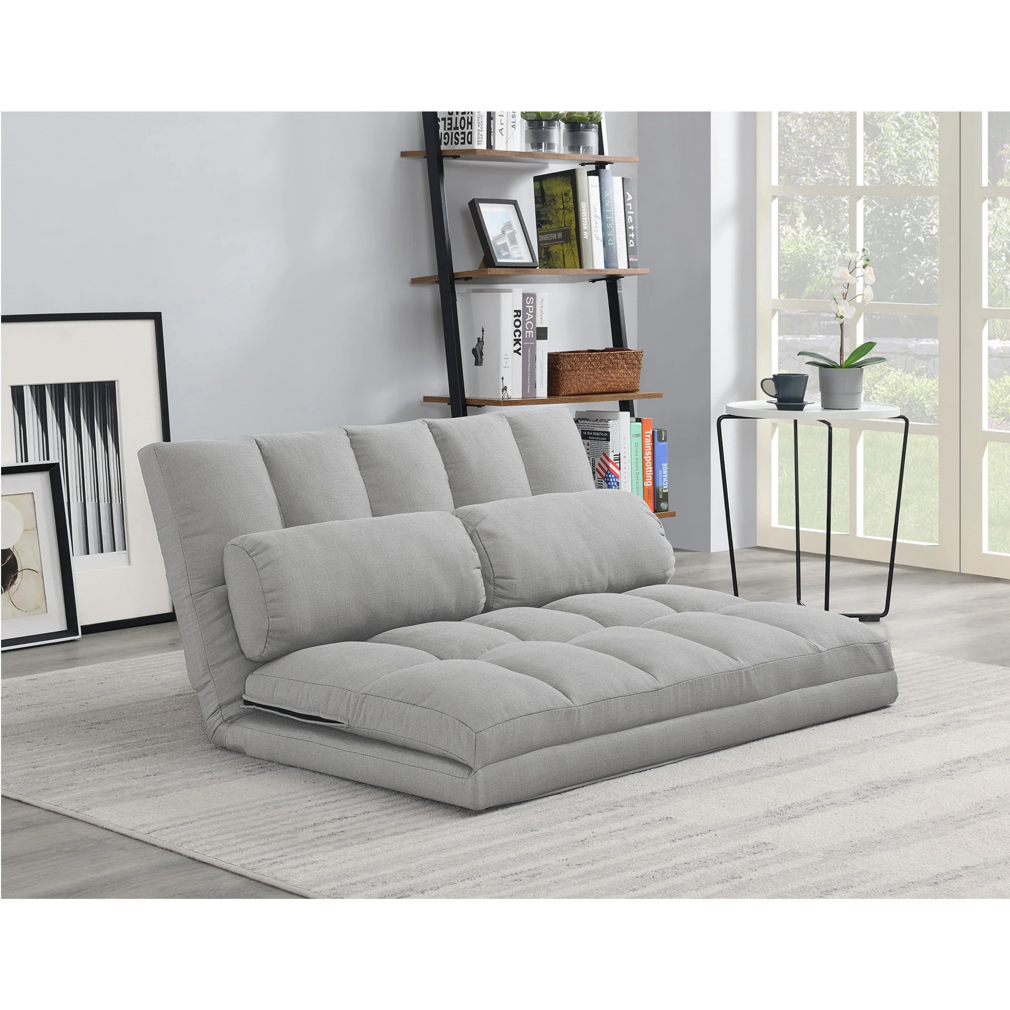 Gray Futon Convertible Sleeper Loveseat and Toss Pillows By Homeroots - Image 3