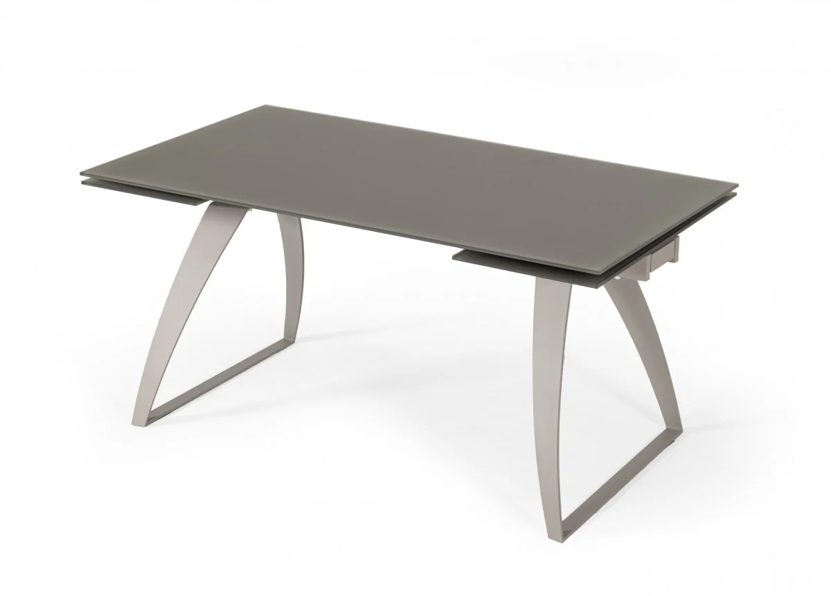 Gray Glass And Metal Self-Storing Leaf Sled Base Dining Table By Homeroots - Image 2