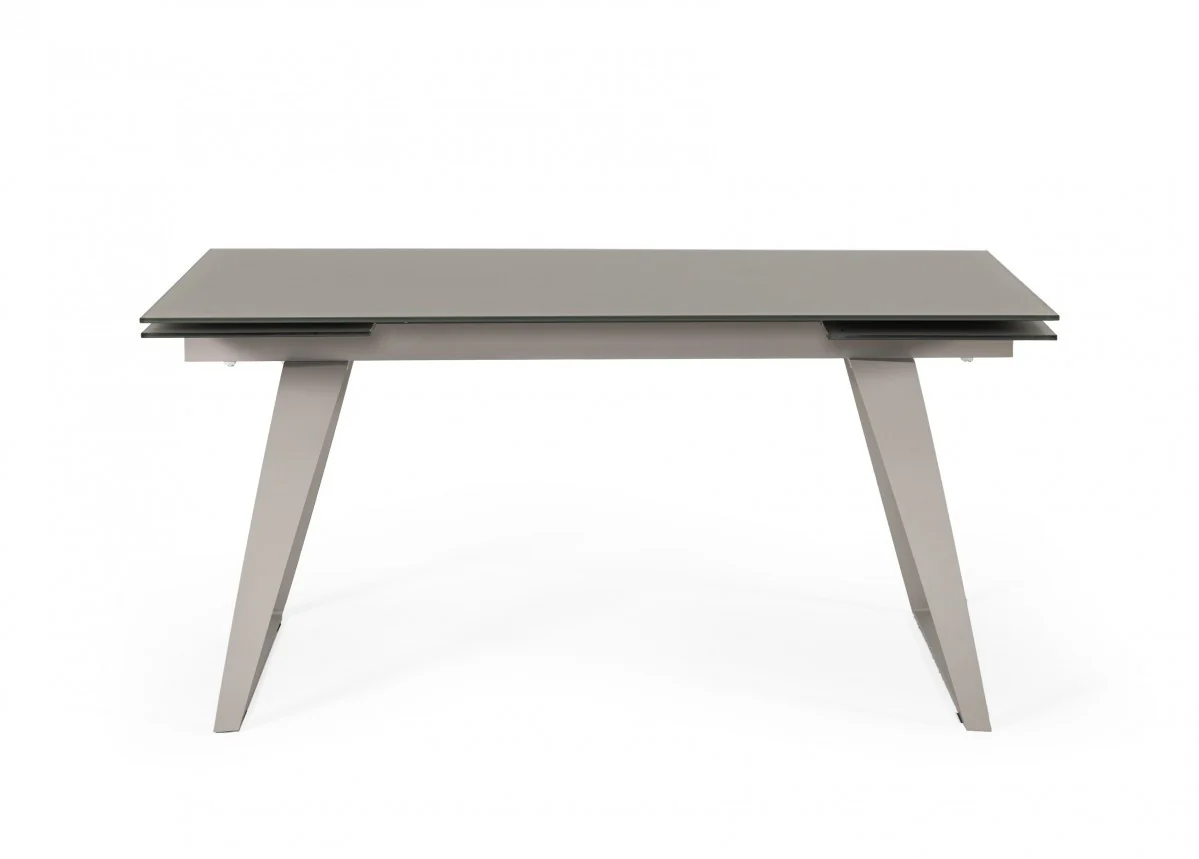 Gray Glass And Metal Self-Storing Leaf Sled Base Dining Table By Homeroots - Image 3
