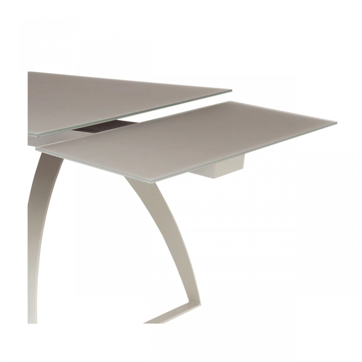 Gray Glass And Metal Self-Storing Leaf Sled Base Dining Table By Homeroots - Image 4