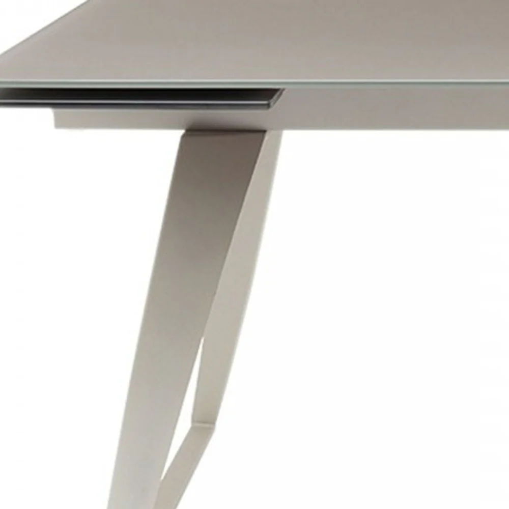 Gray Glass And Metal Self-Storing Leaf Sled Base Dining Table By Homeroots - Image 7