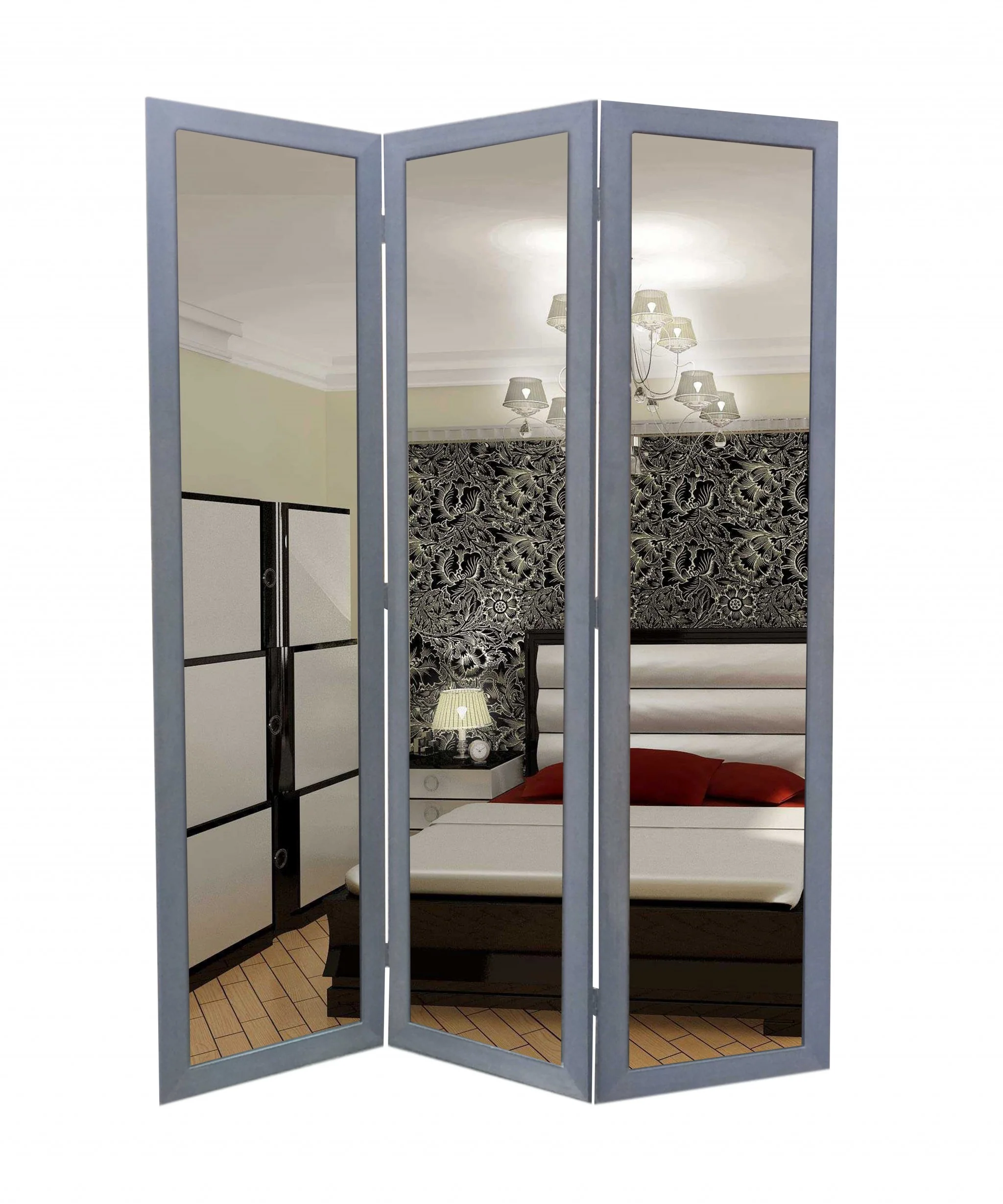 Gray Glass & Wood Mirror Screen By Homeroots - Image 2