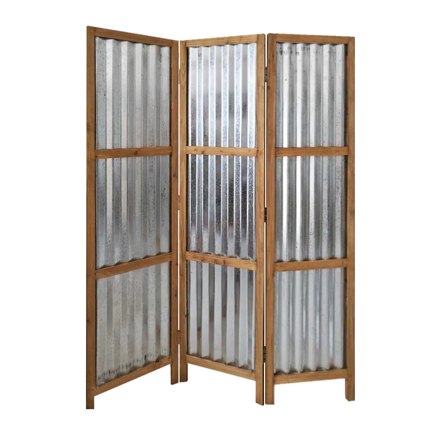 Gray Industrial Galvanized Metal Three Panel Room Divider Screen By Homeroots - Image 2