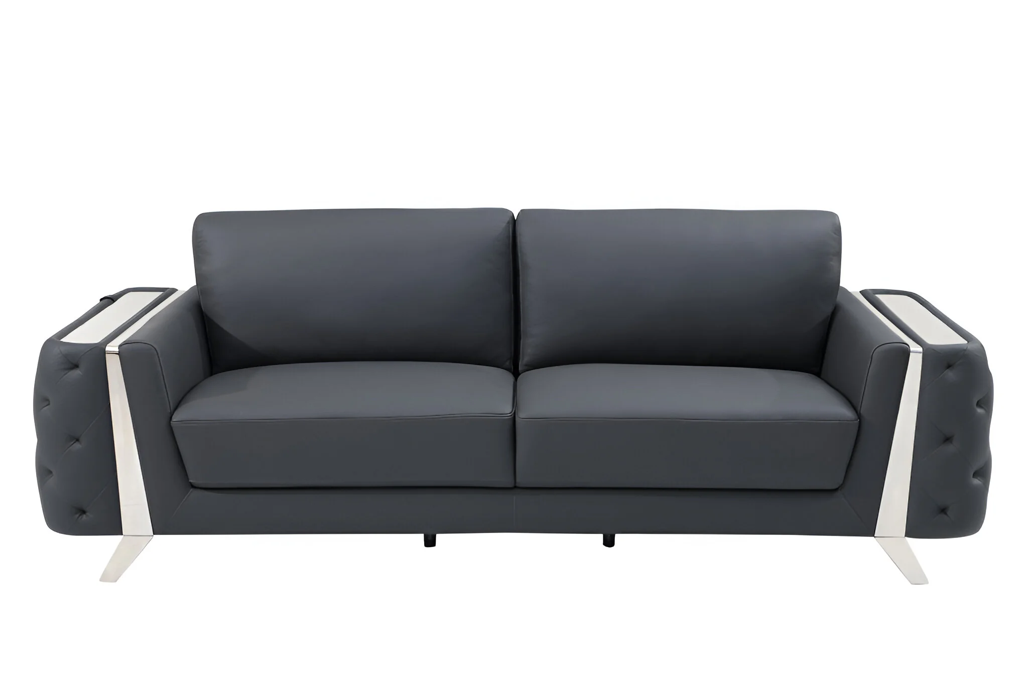 Gray Italian Leather Sofa With Silver Legs By Homeroots - Image 2