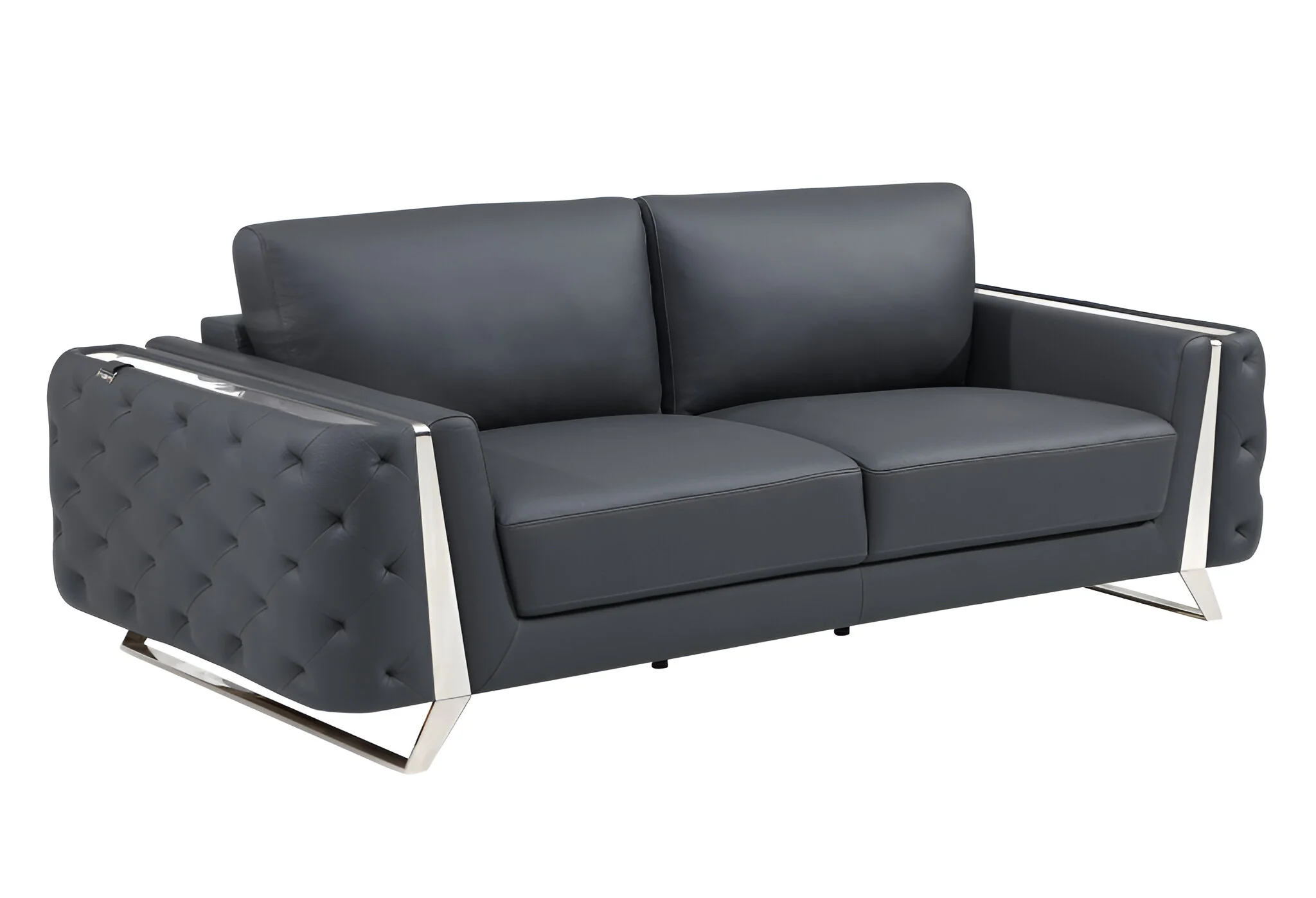 Gray Italian Leather Sofa With Silver Legs By Homeroots - Image 3