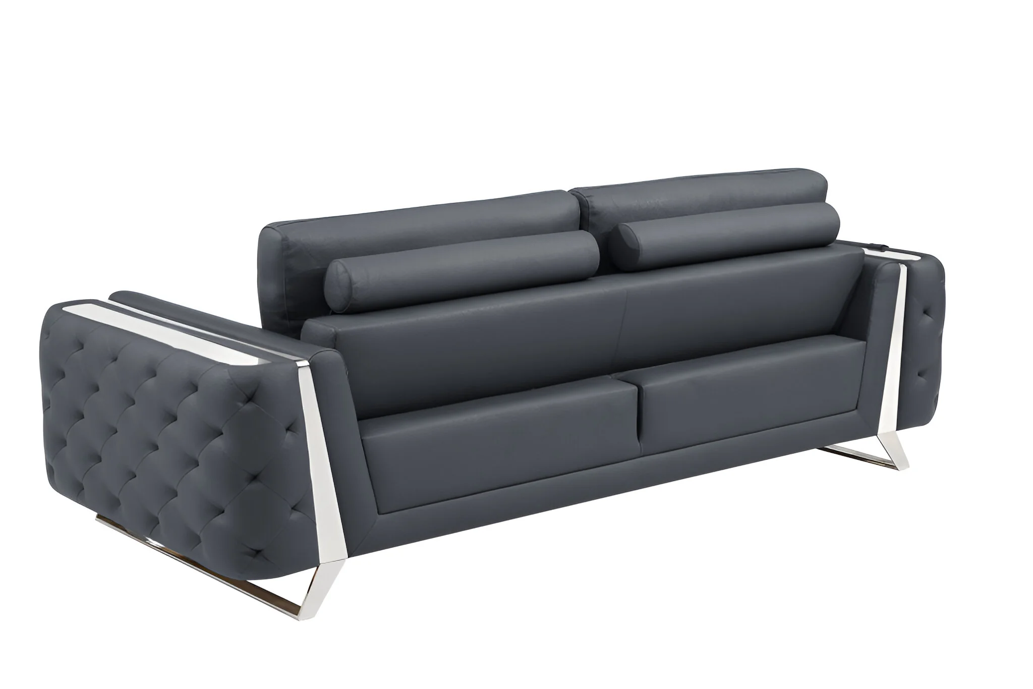 Gray Italian Leather Sofa With Silver Legs By Homeroots - Image 4