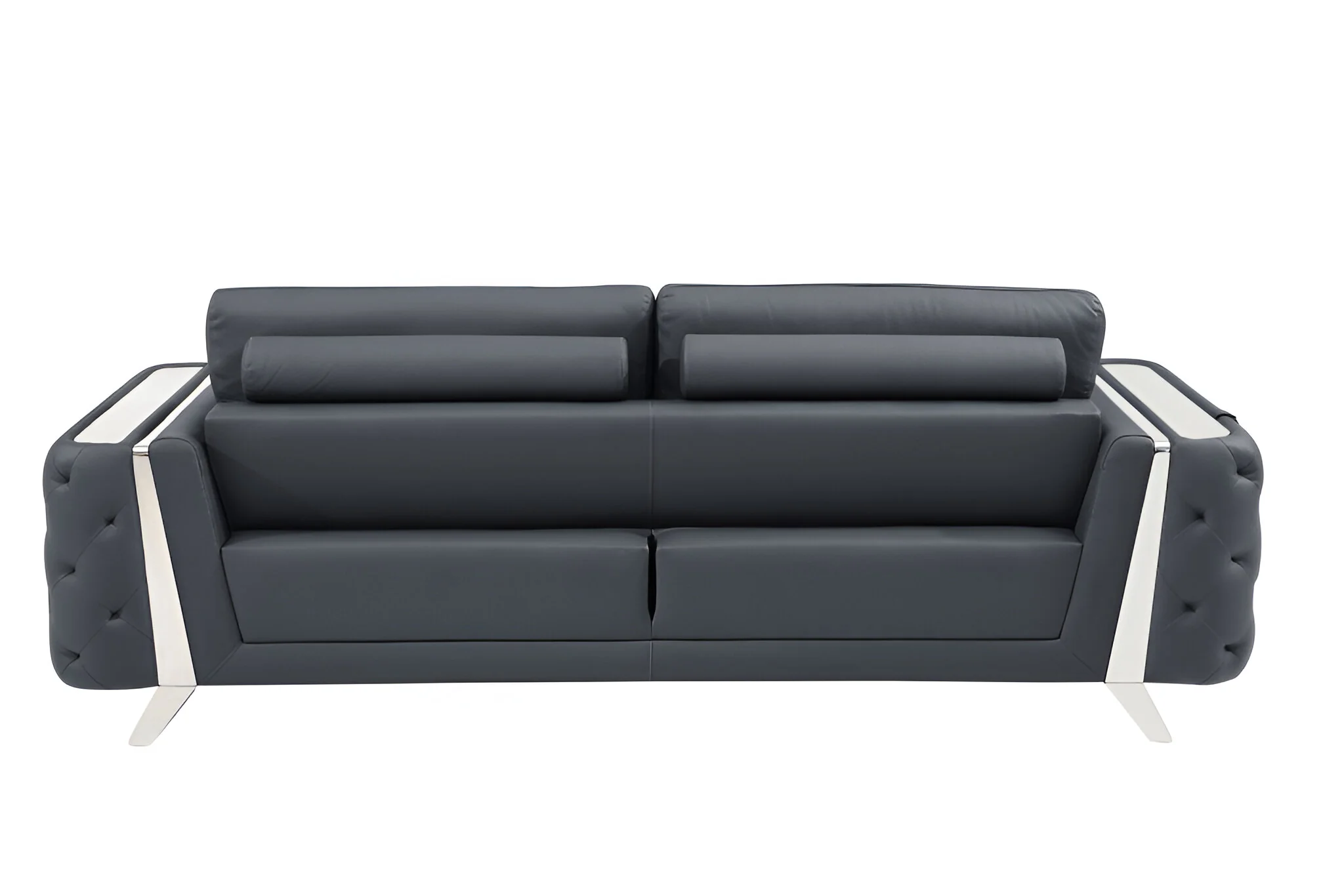 Gray Italian Leather Sofa With Silver Legs By Homeroots - Image 5