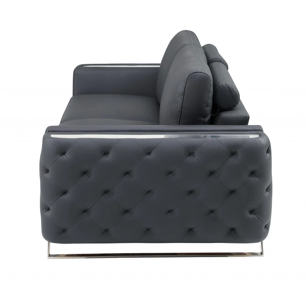 Gray Italian Leather Sofa With Silver Legs By Homeroots - Image 6