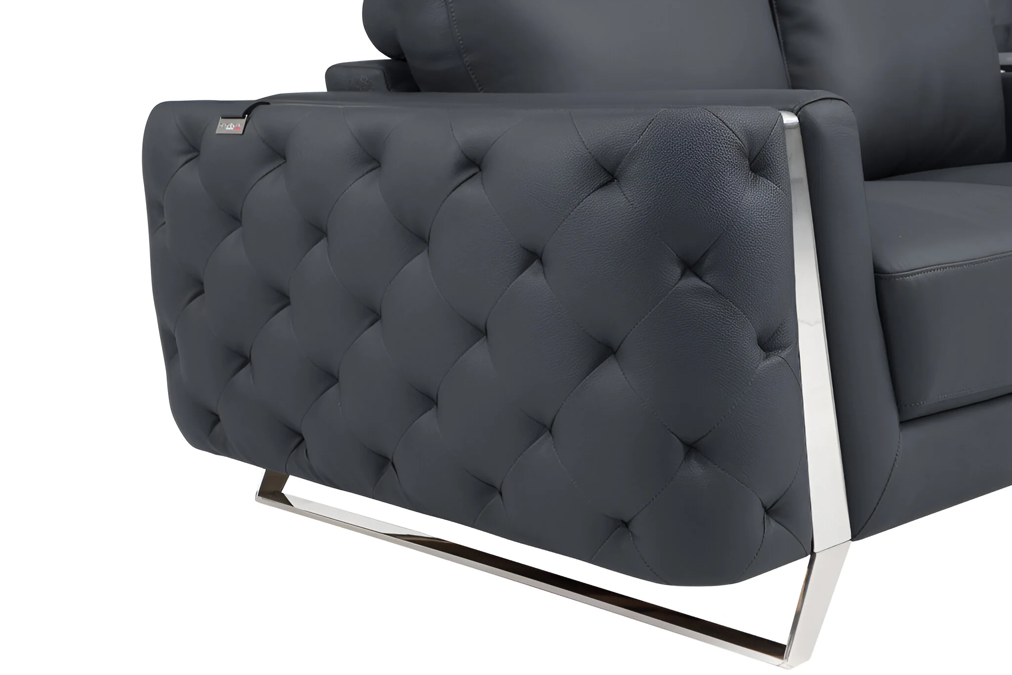 Gray Italian Leather Sofa With Silver Legs By Homeroots - Image 7