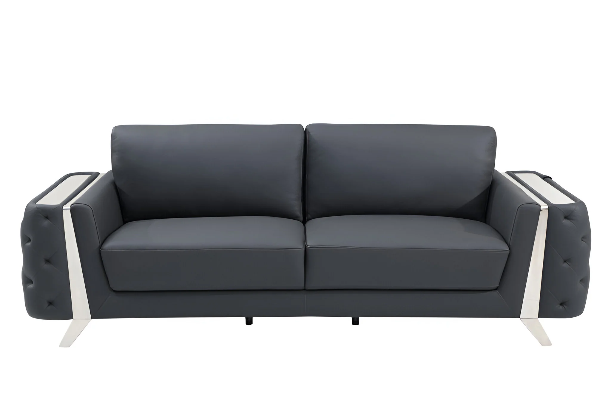 Gray Italian Leather Sofa With Silver Legs By Homeroots - Image 8