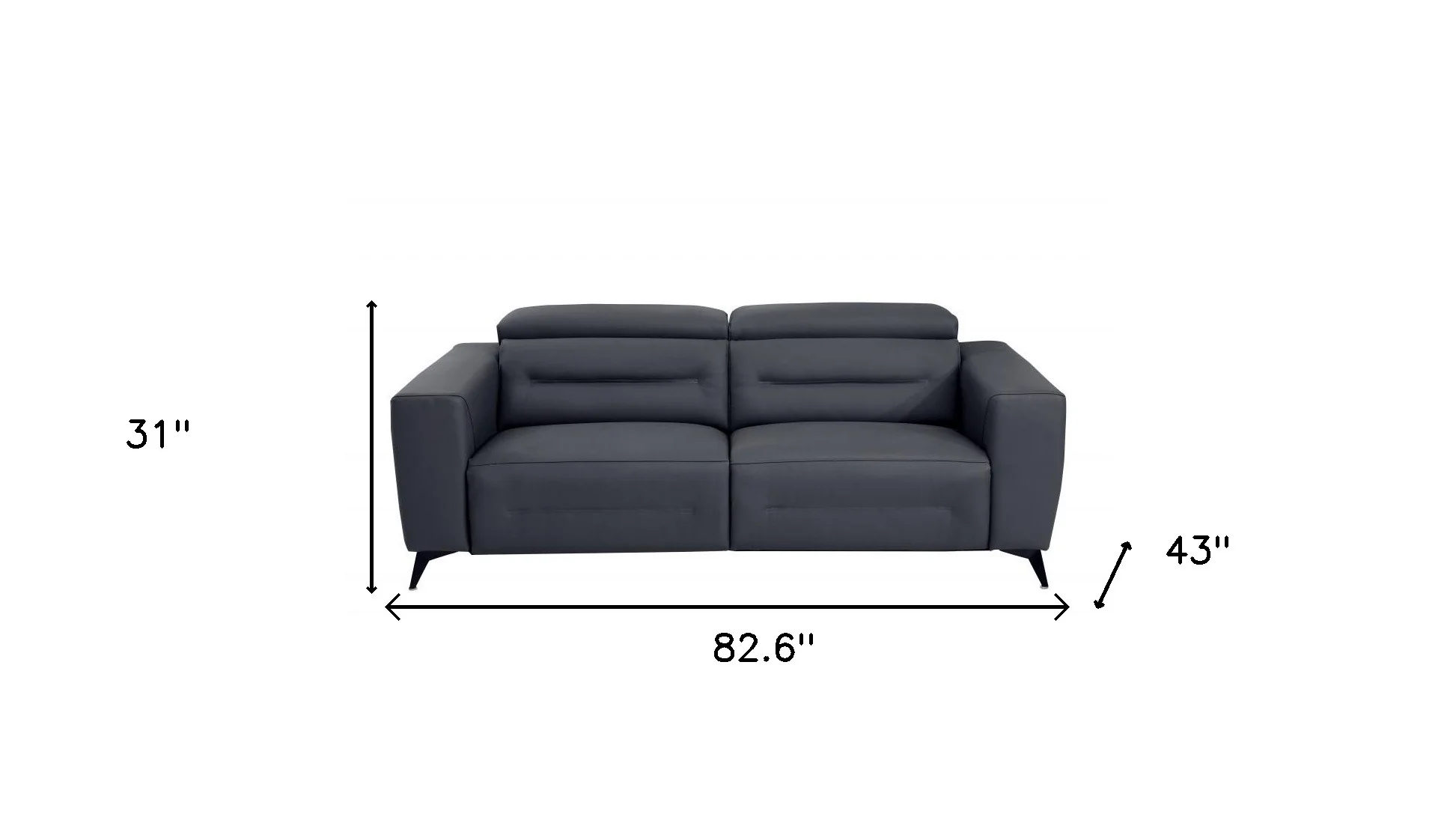 Gray Italian Leather USB Reclining Sofa With Black Legs By Homeroots - Image 6
