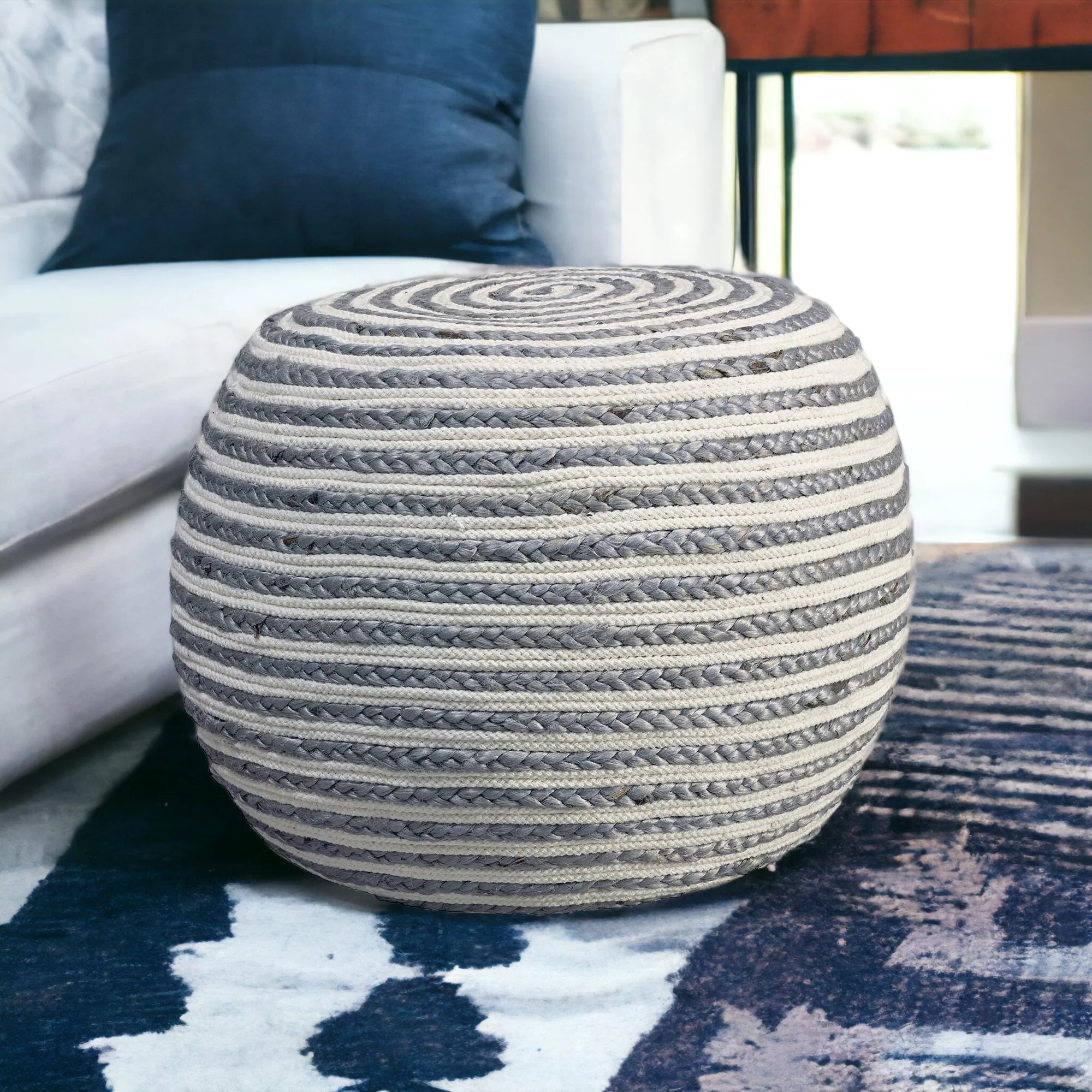 Gray Jute Ottoman By Homeroots - Image 2