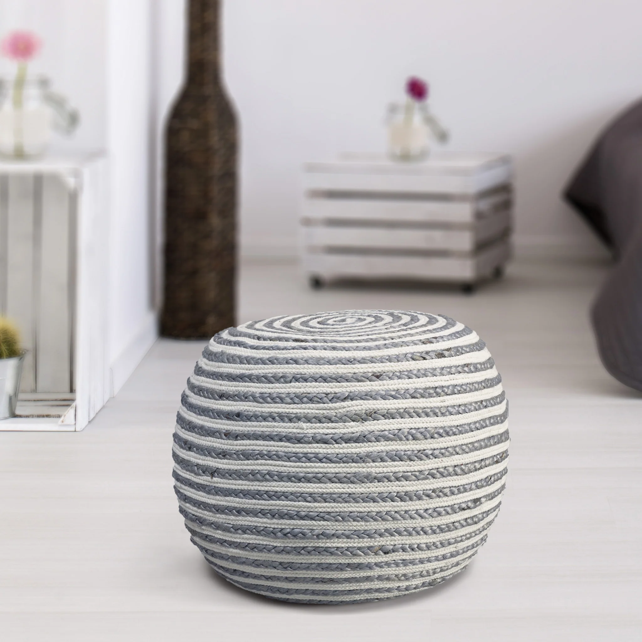 Gray Jute Ottoman By Homeroots - Image 4