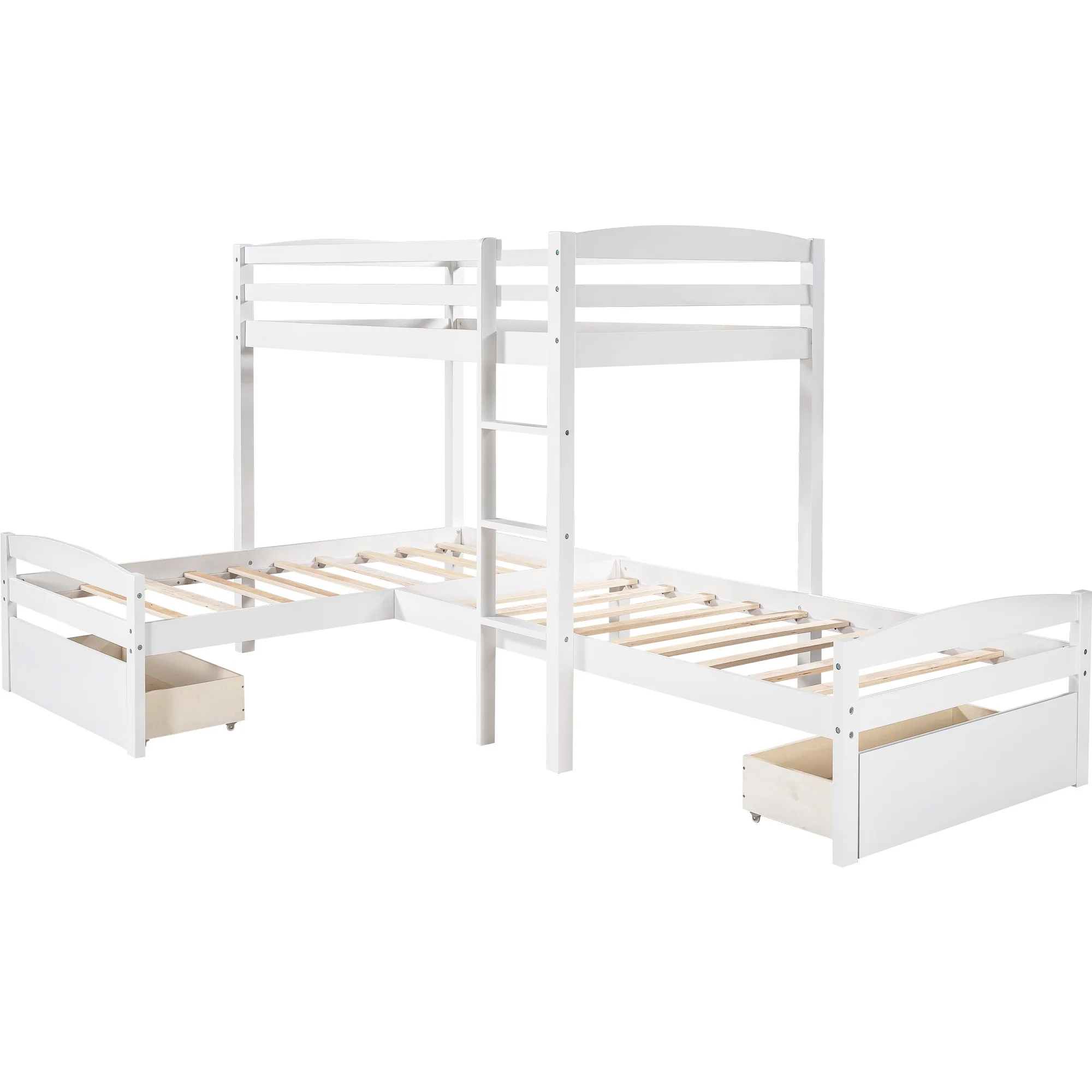 Gray L Shaped Triple Bunk Bed With Drawers By Homeroots - Image 14