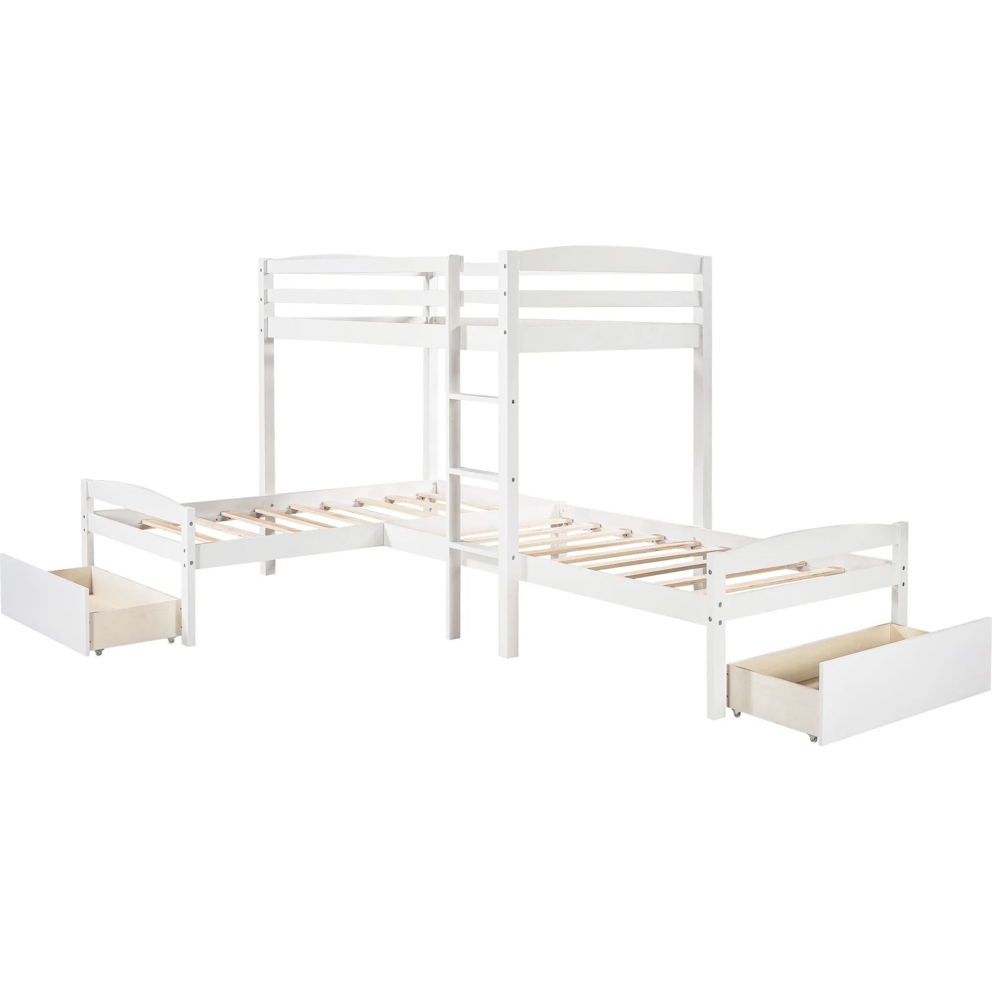 Gray L Shaped Triple Bunk Bed With Drawers By Homeroots - Image 15