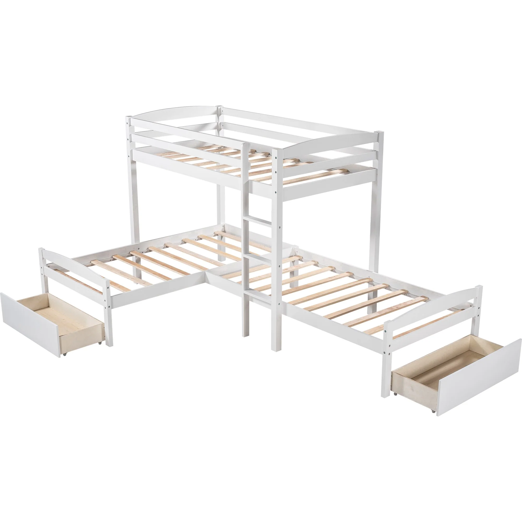 Gray L Shaped Triple Bunk Bed With Drawers By Homeroots - Image 16