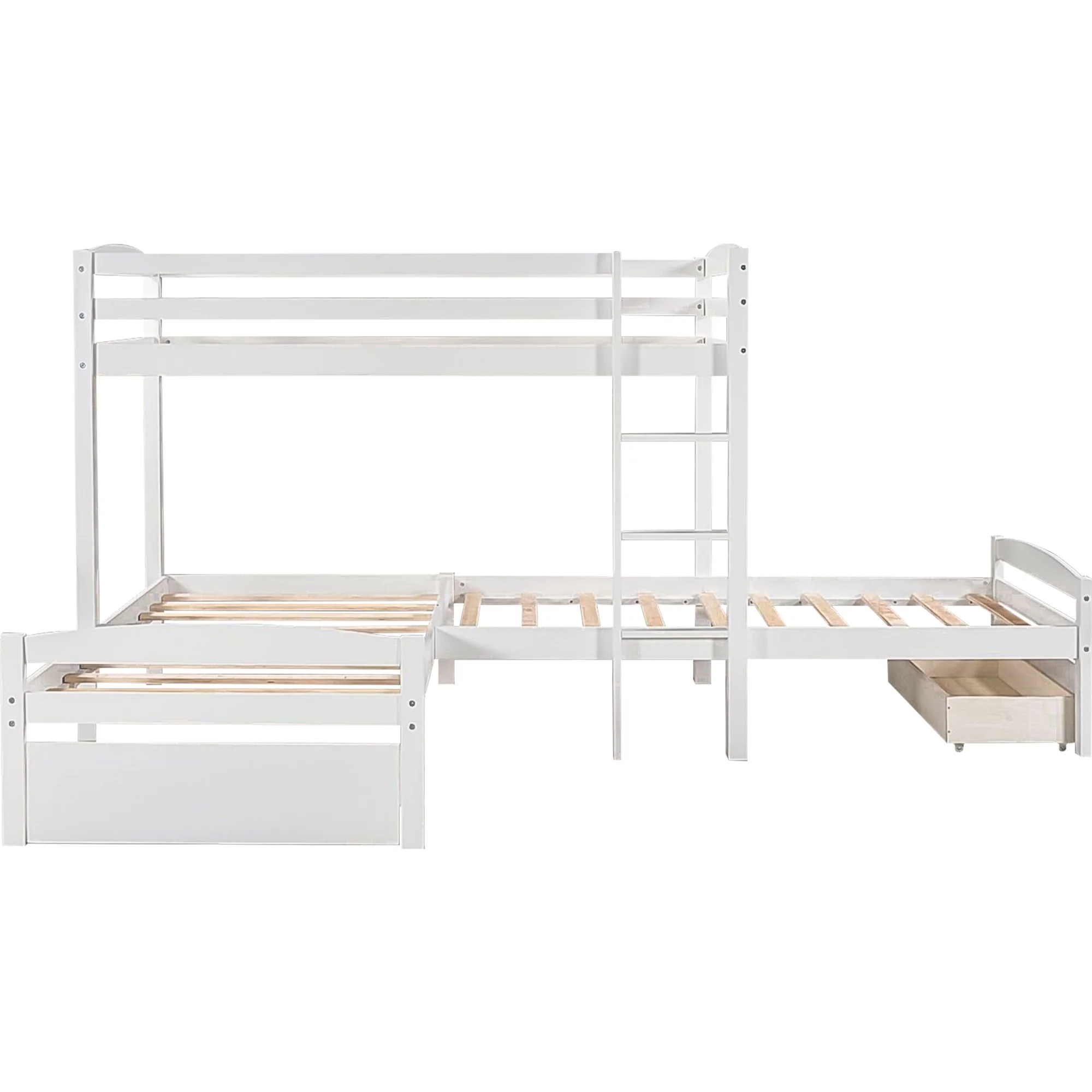 Gray L Shaped Triple Bunk Bed With Drawers By Homeroots - Image 17