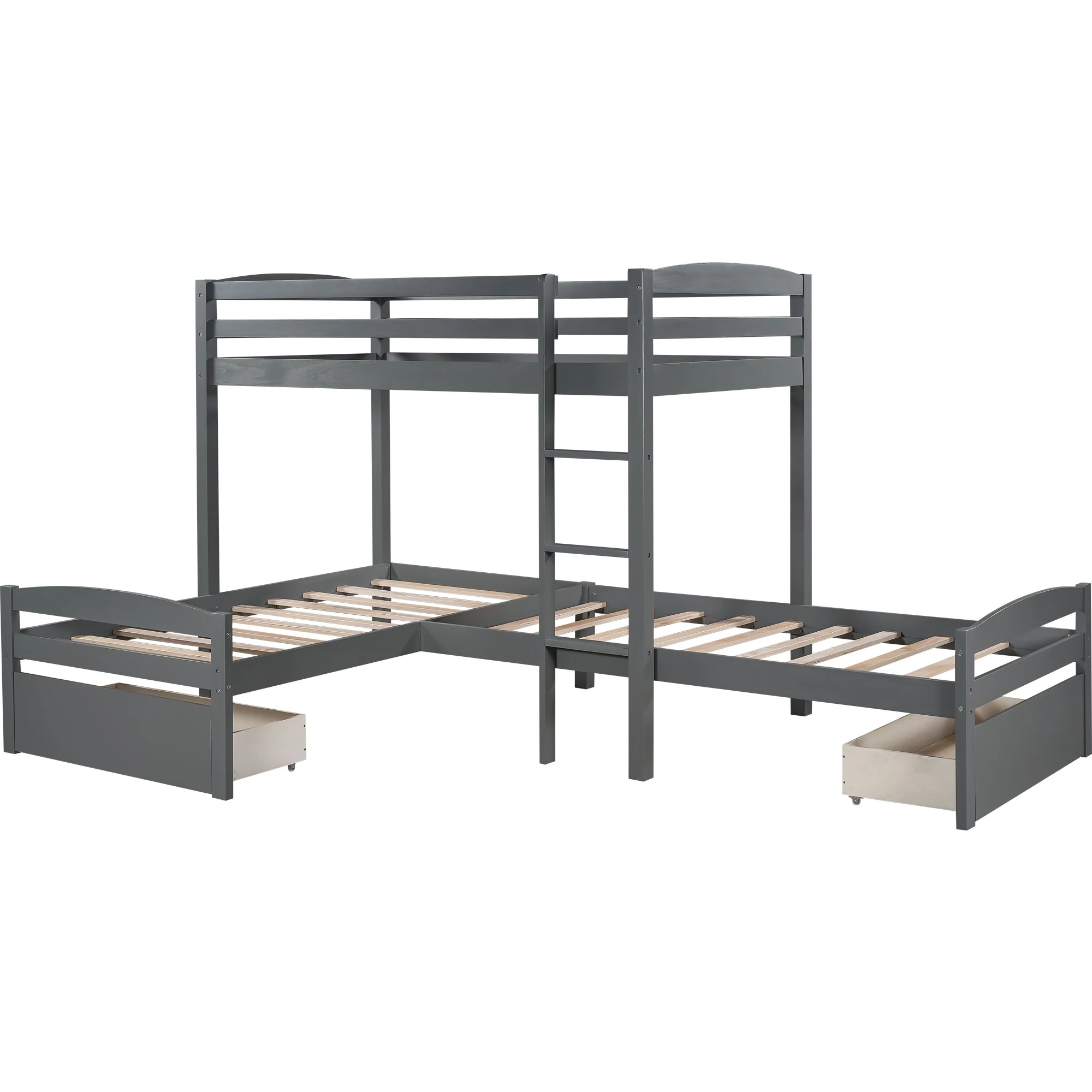 Gray L Shaped Triple Bunk Bed With Drawers By Homeroots - Image 5