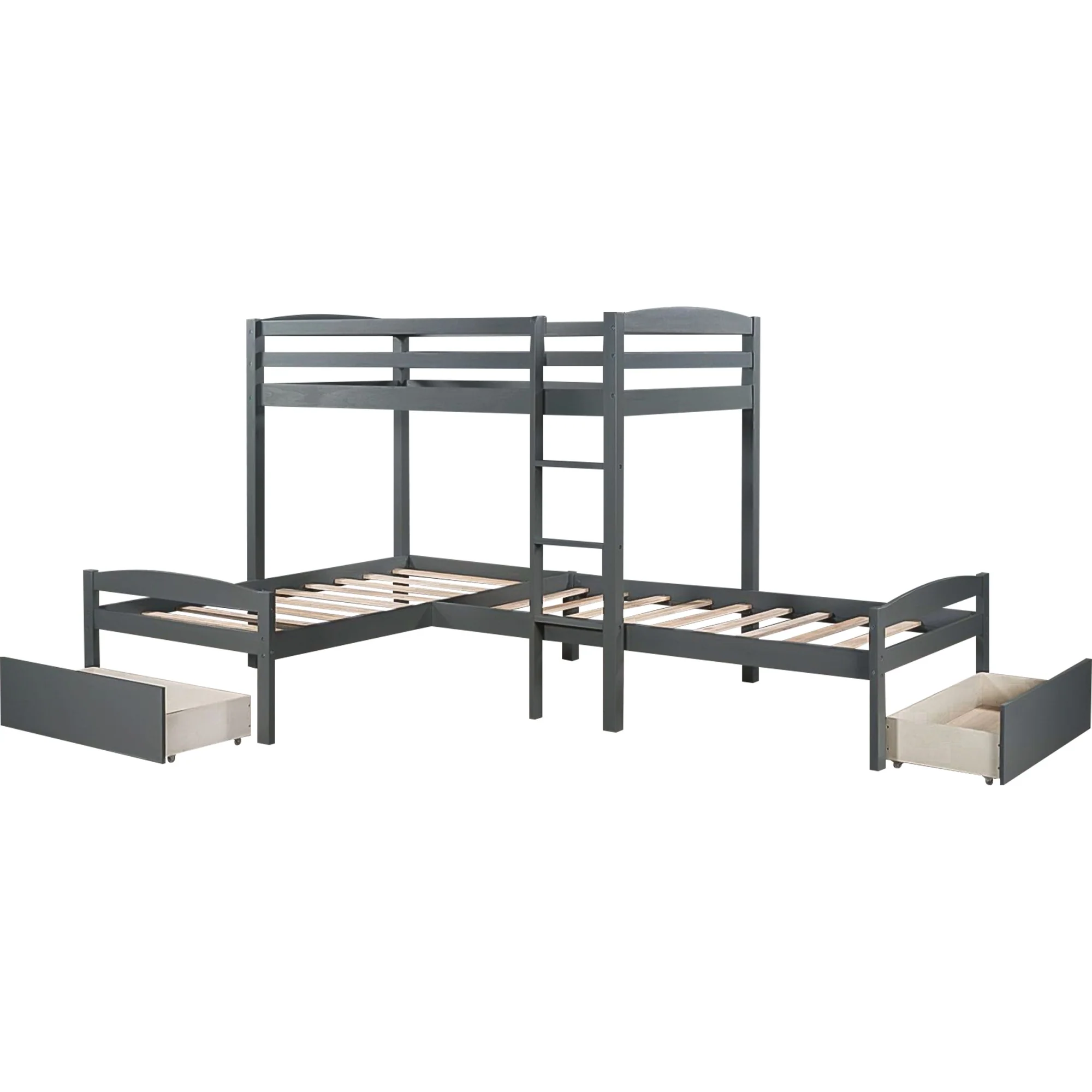 Gray L Shaped Triple Bunk Bed With Drawers By Homeroots - Image 6