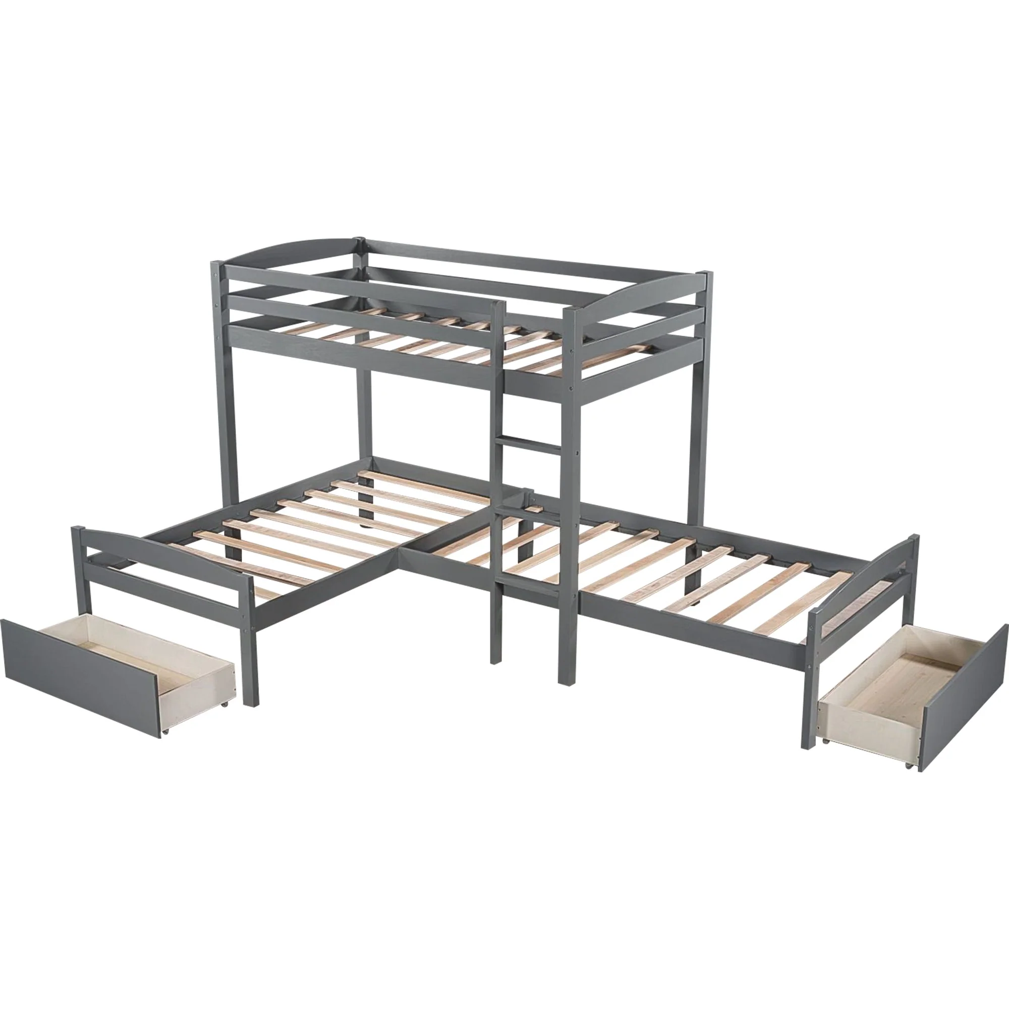 Gray L Shaped Triple Bunk Bed With Drawers By Homeroots - Image 7