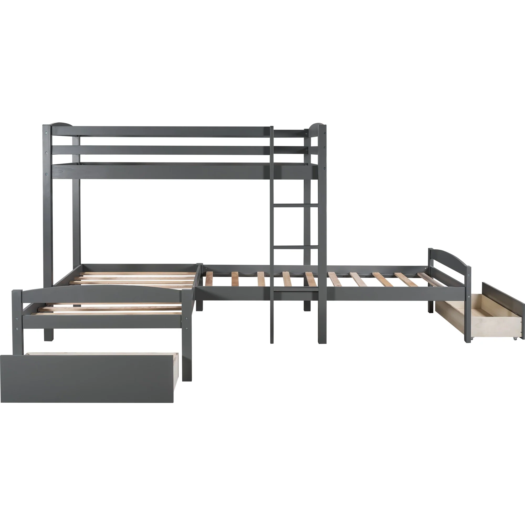Gray L Shaped Triple Bunk Bed With Drawers By Homeroots - Image 8