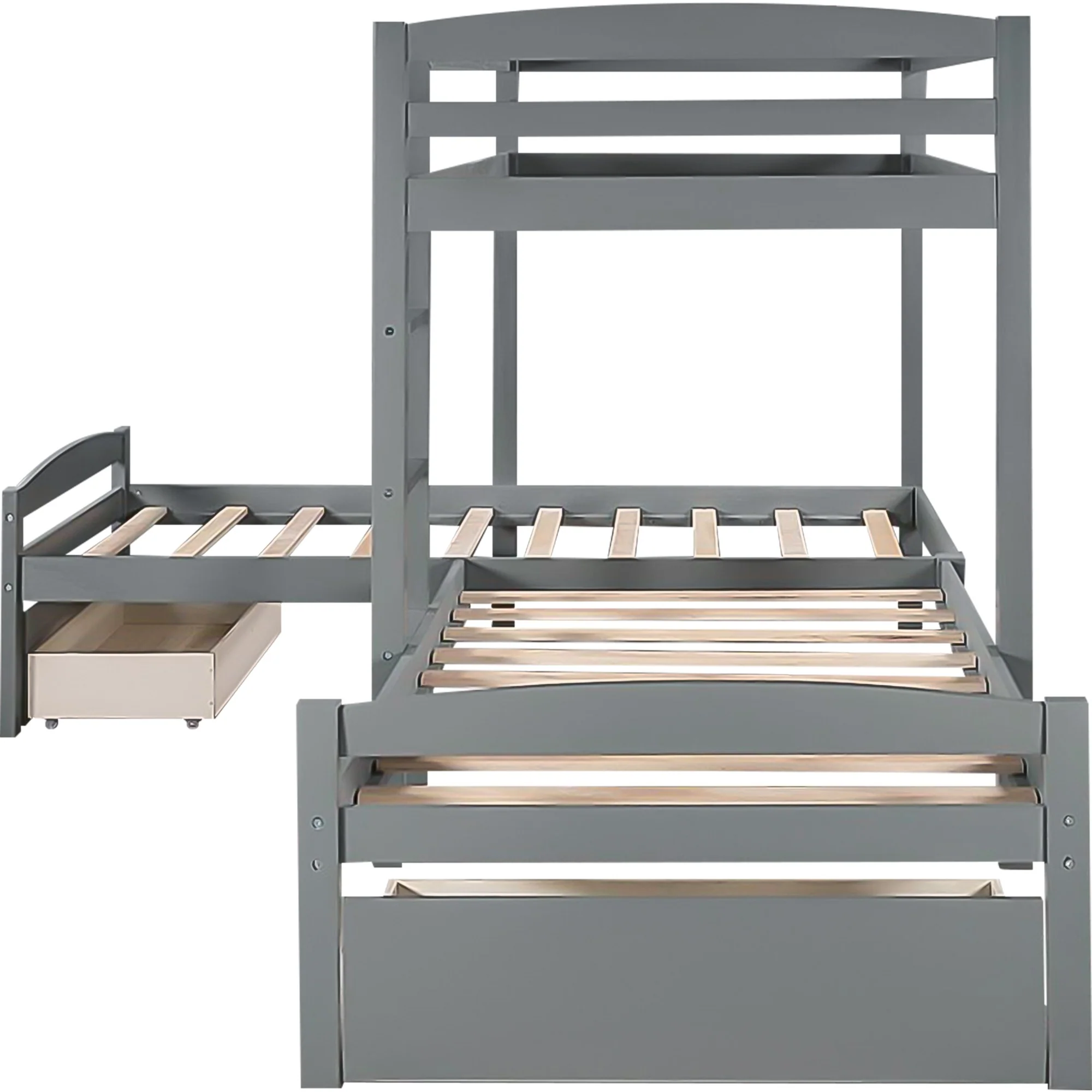 Gray L Shaped Triple Bunk Bed With Drawers By Homeroots - Image 9