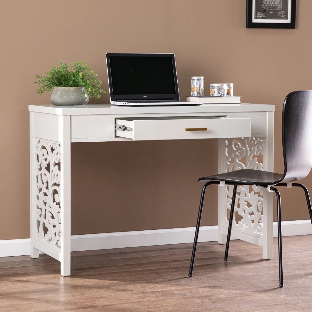 Gray Lattice Desk with Storage By Homeroots - Image 3