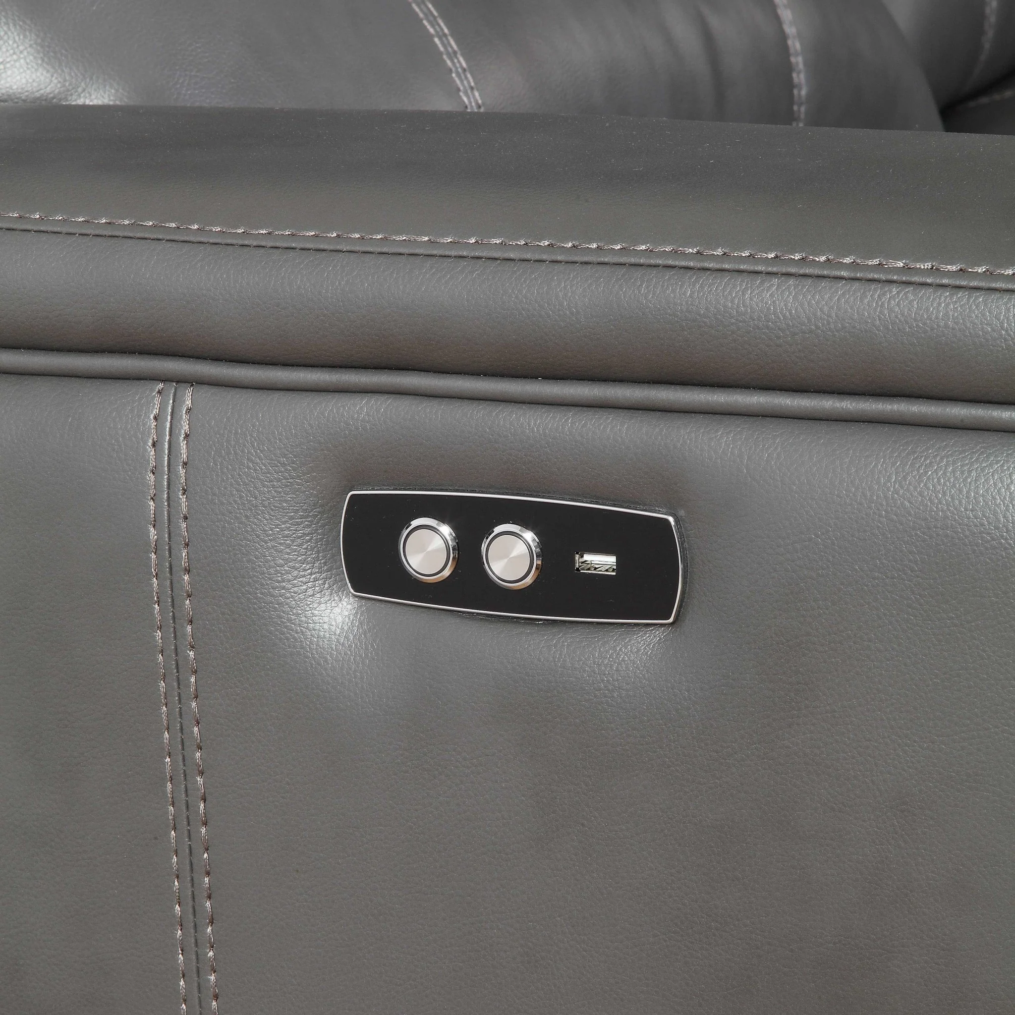 Gray Leather-Aire Upholstery Metal Reclining Mechanism Sectional Sofa (Power MotionUSB Dock) By Homeroots - Image 3
