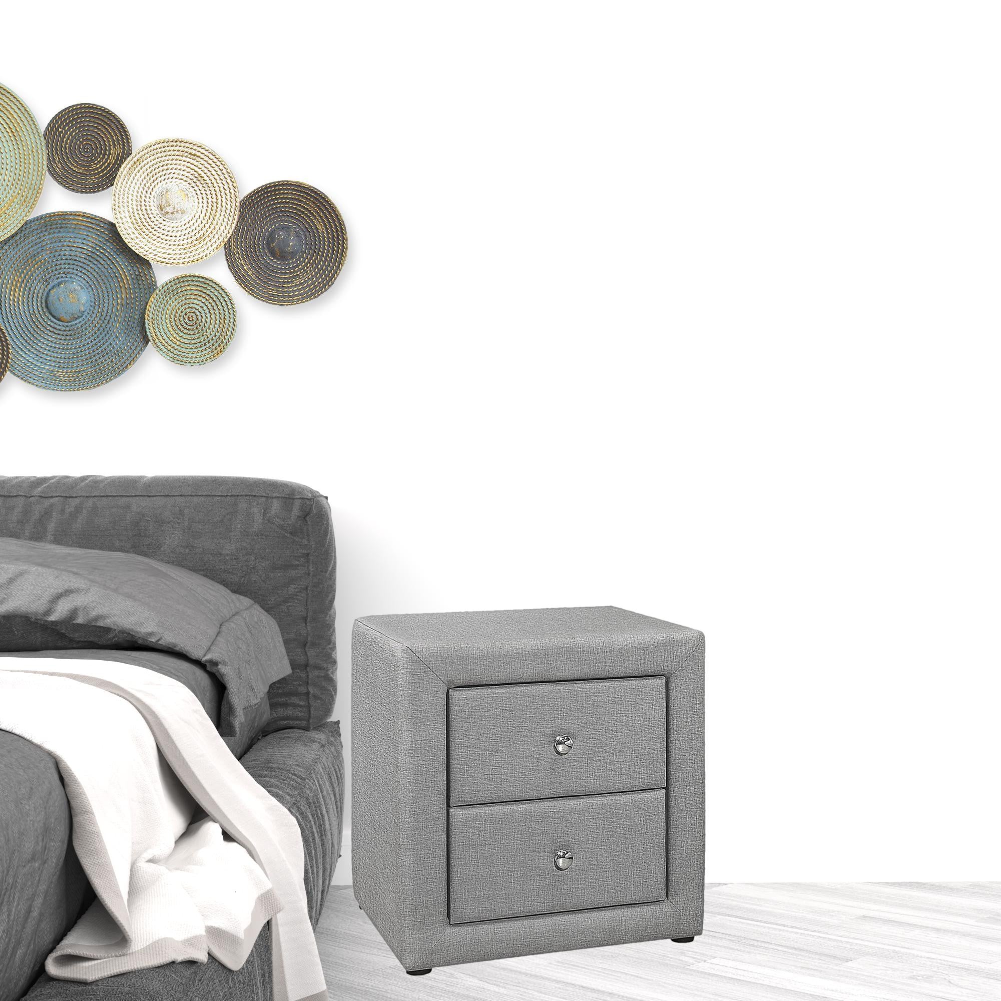 Gray Linen Blend Two Drawer Nightstand By Homeroots - Image 2