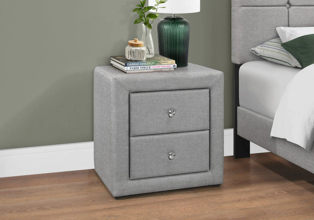 Gray Linen Blend Two Drawer Nightstand By Homeroots - Image 3