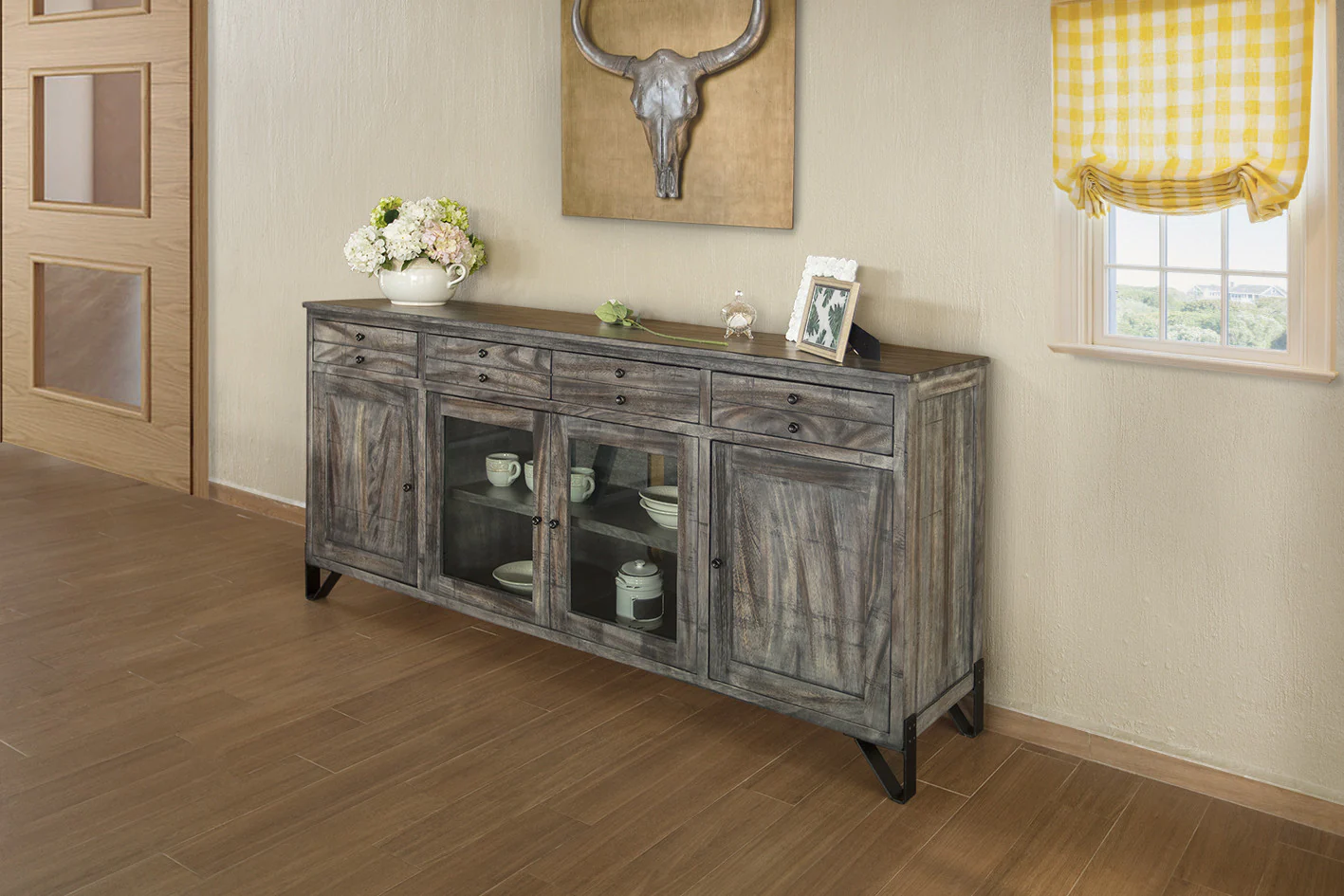 Gray Mango Solid Wood Enclosed Storage Distressed TV Stand By Homeroots - Image 5