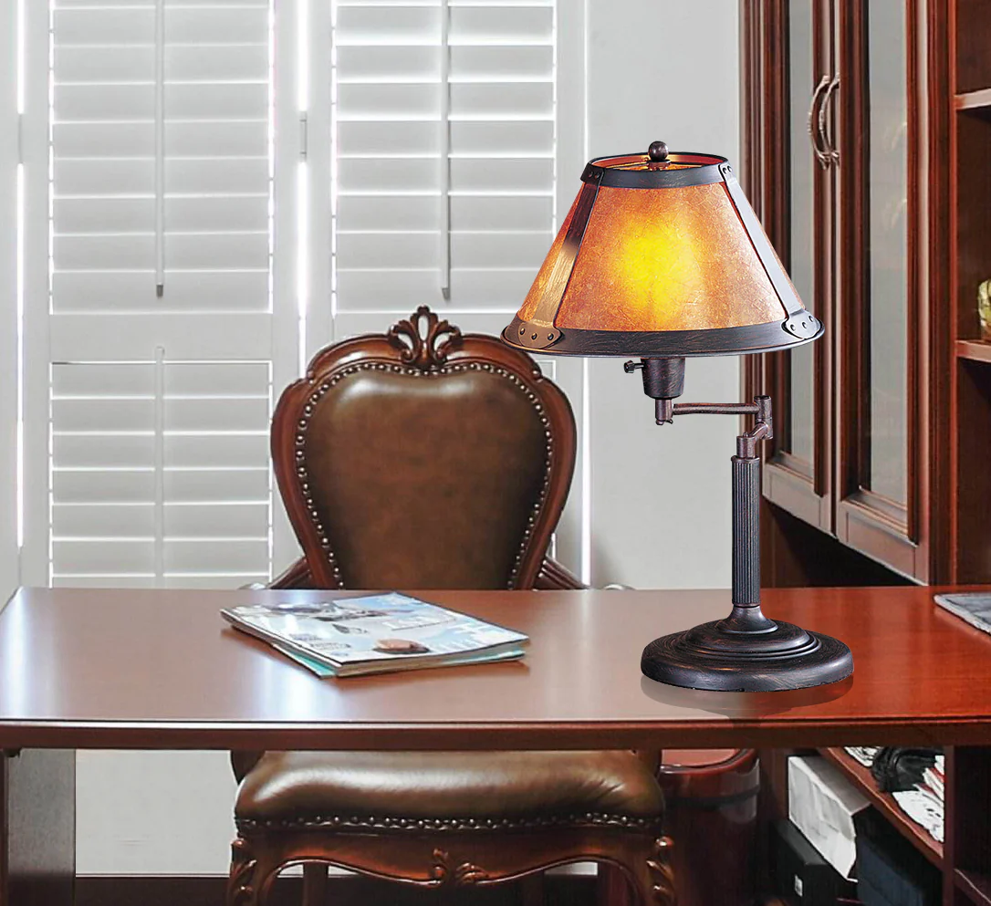 Gray Metal Candlestick Table Lamp With Amber Empire Shade By Homeroots - Image 2
