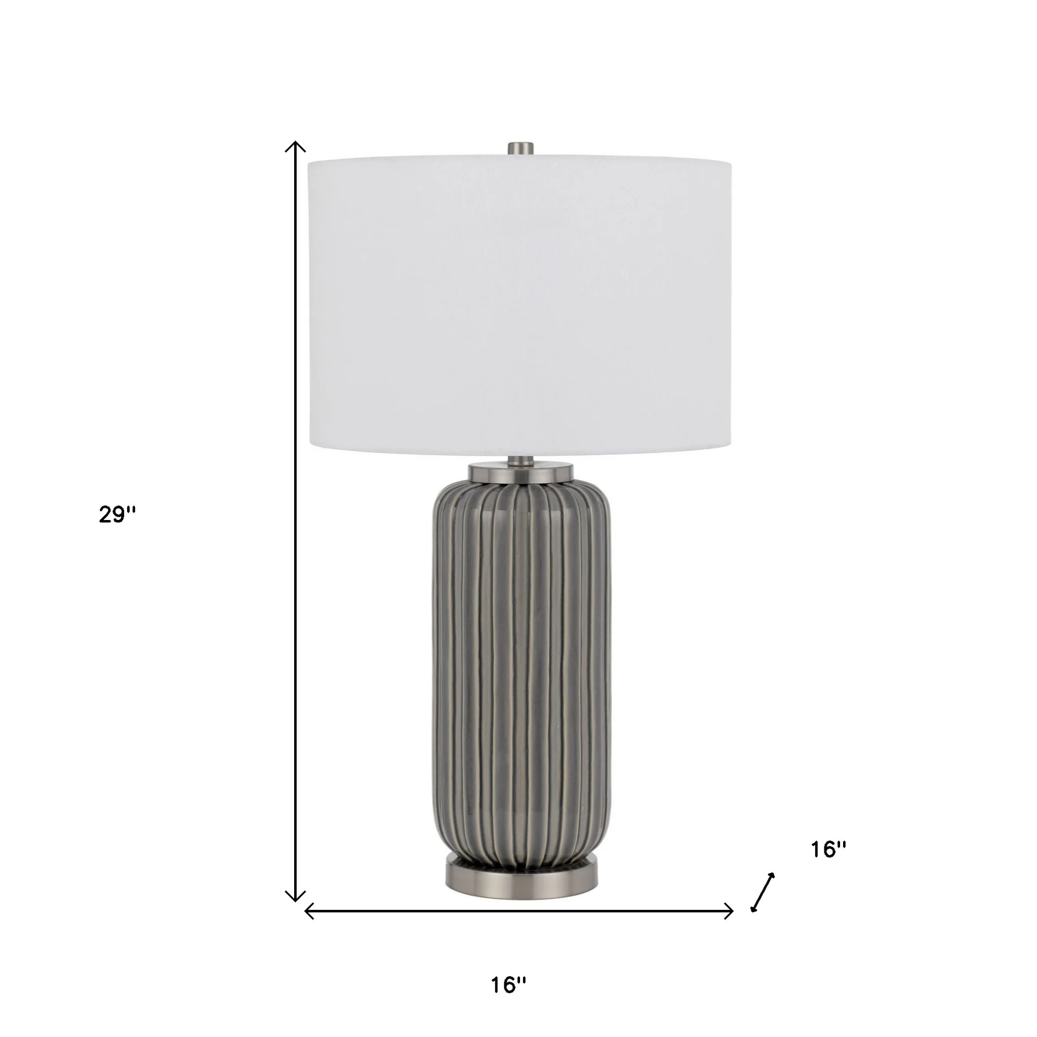 Gray Metal Cylinder Table Lamp With White Drum Shade By Homeroots - Image 4
