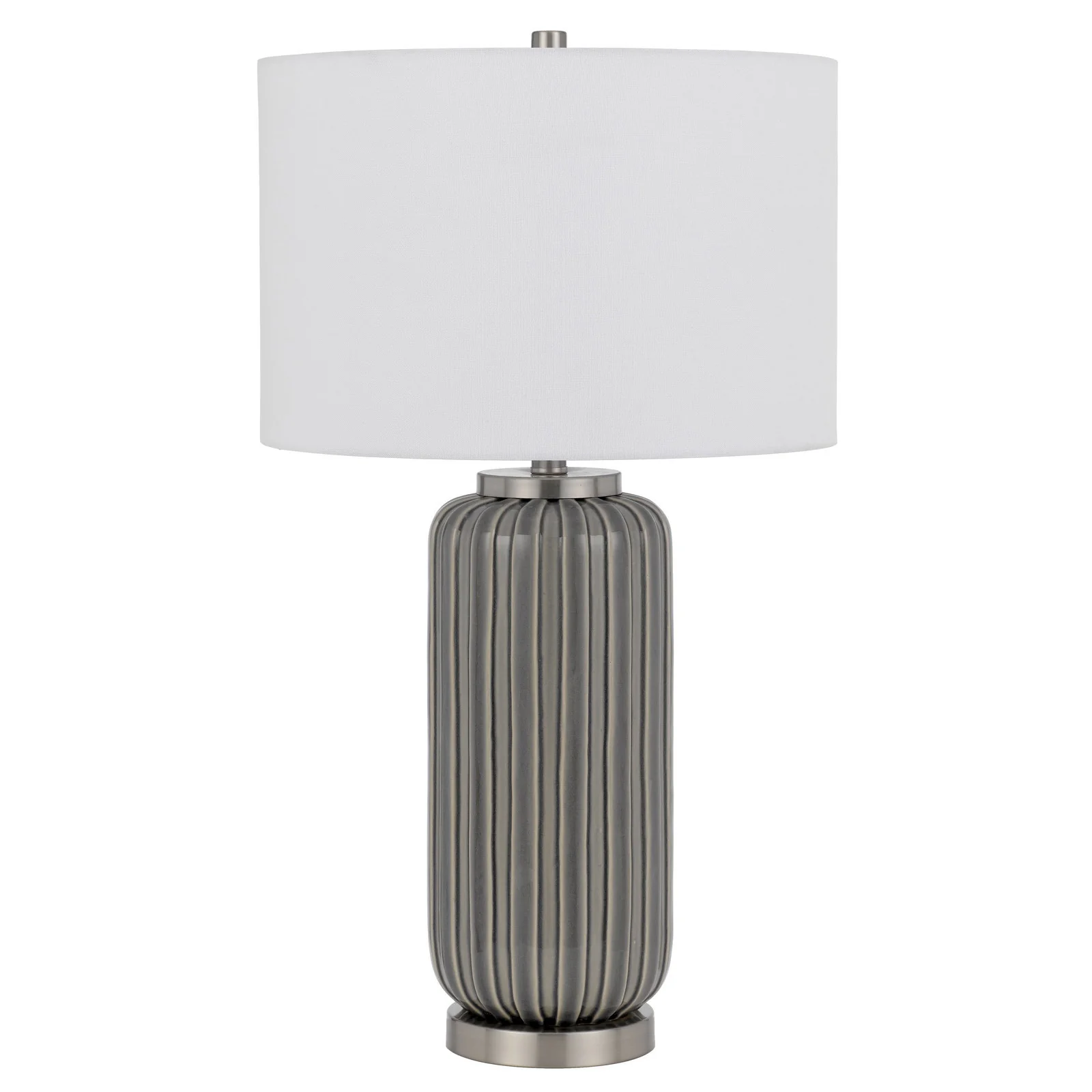 Gray Metal Cylinder Table Lamp With White Drum Shade By Homeroots - Image 5
